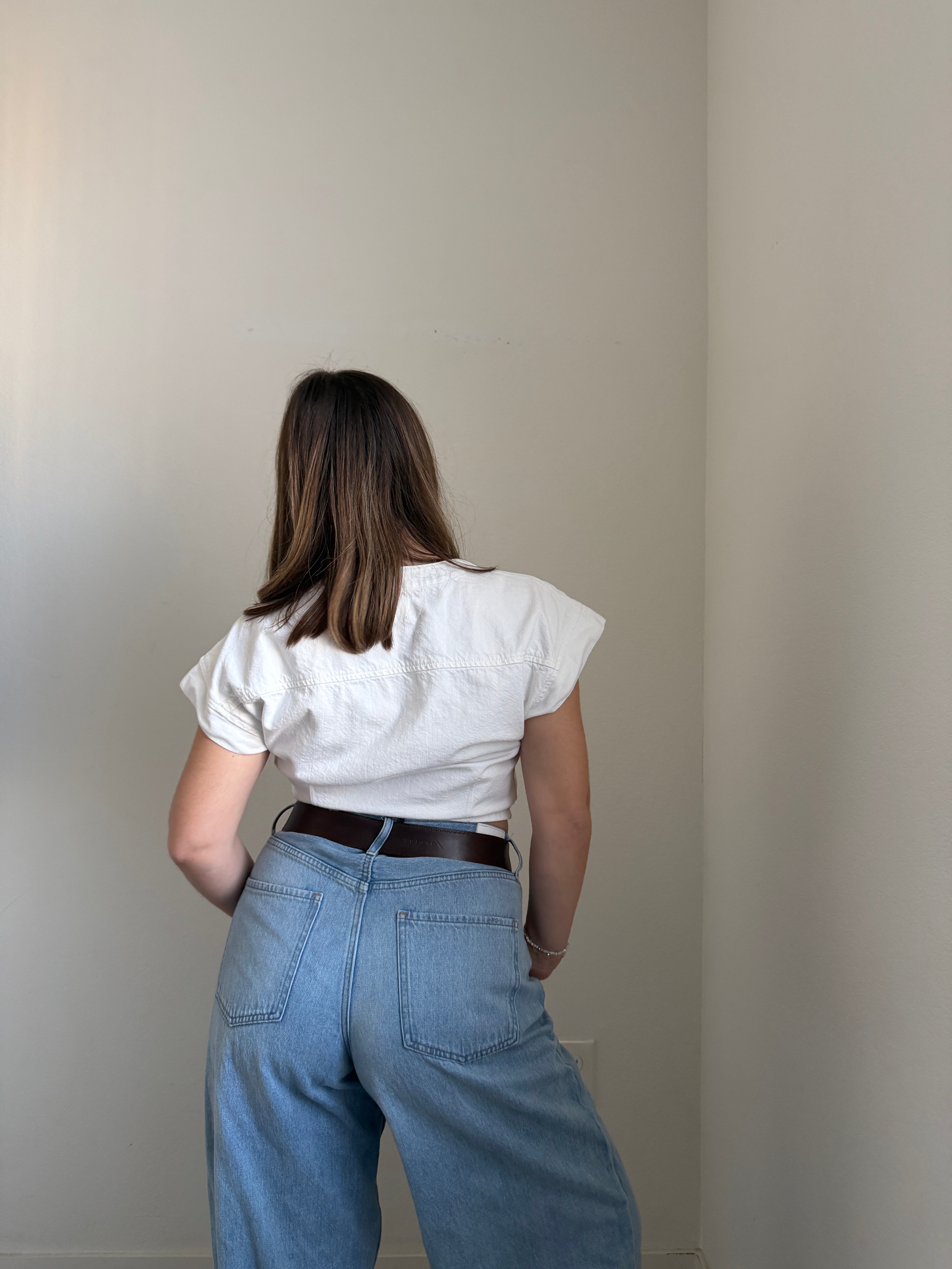 White Denim Cap Sleeve Crop Top (4)