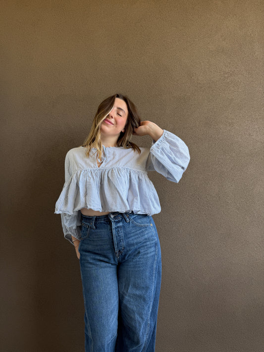 Free People Striped Puff Sleeve (XS)