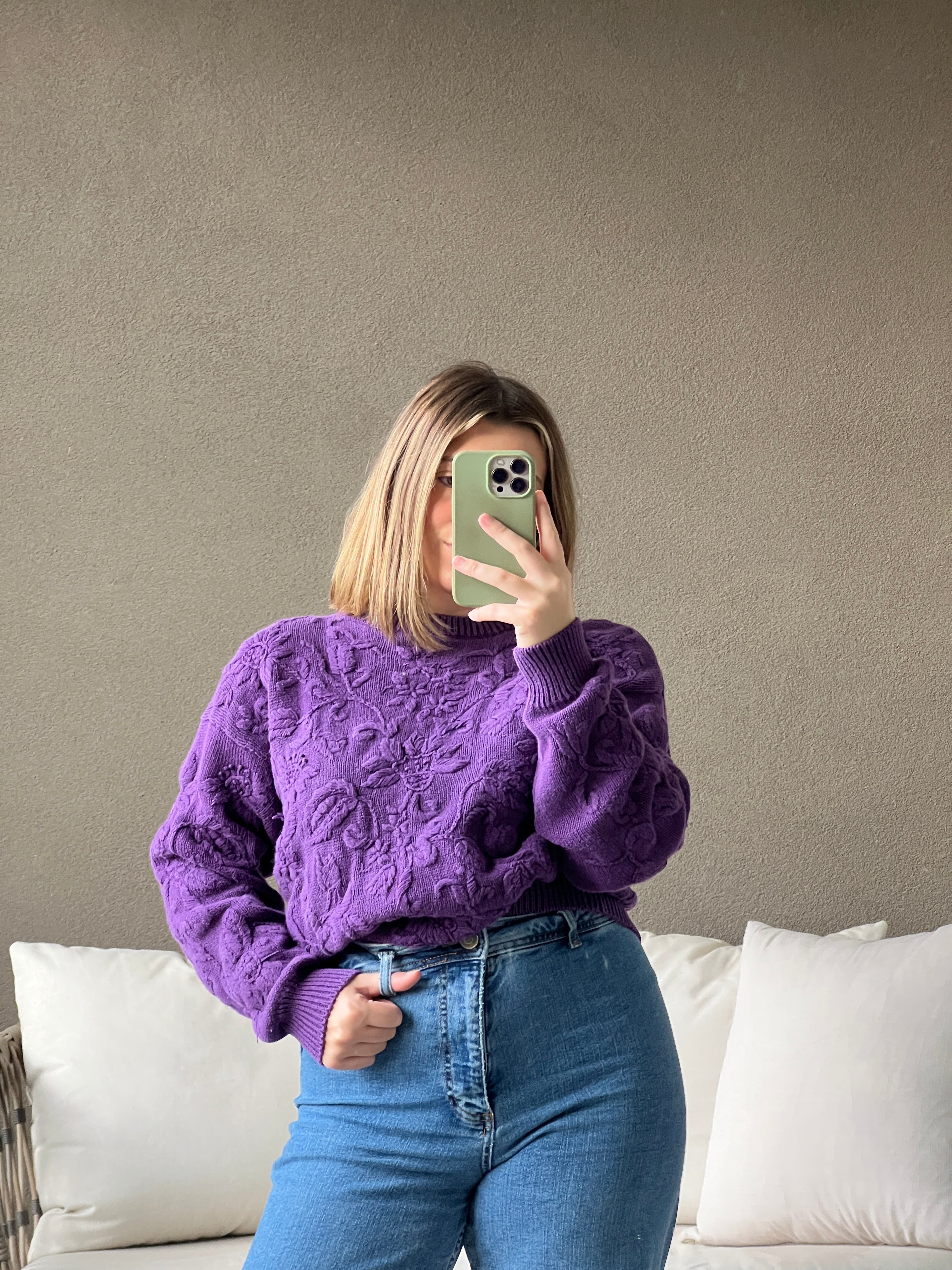 Purple Floral 3D Knit Sweater (M)