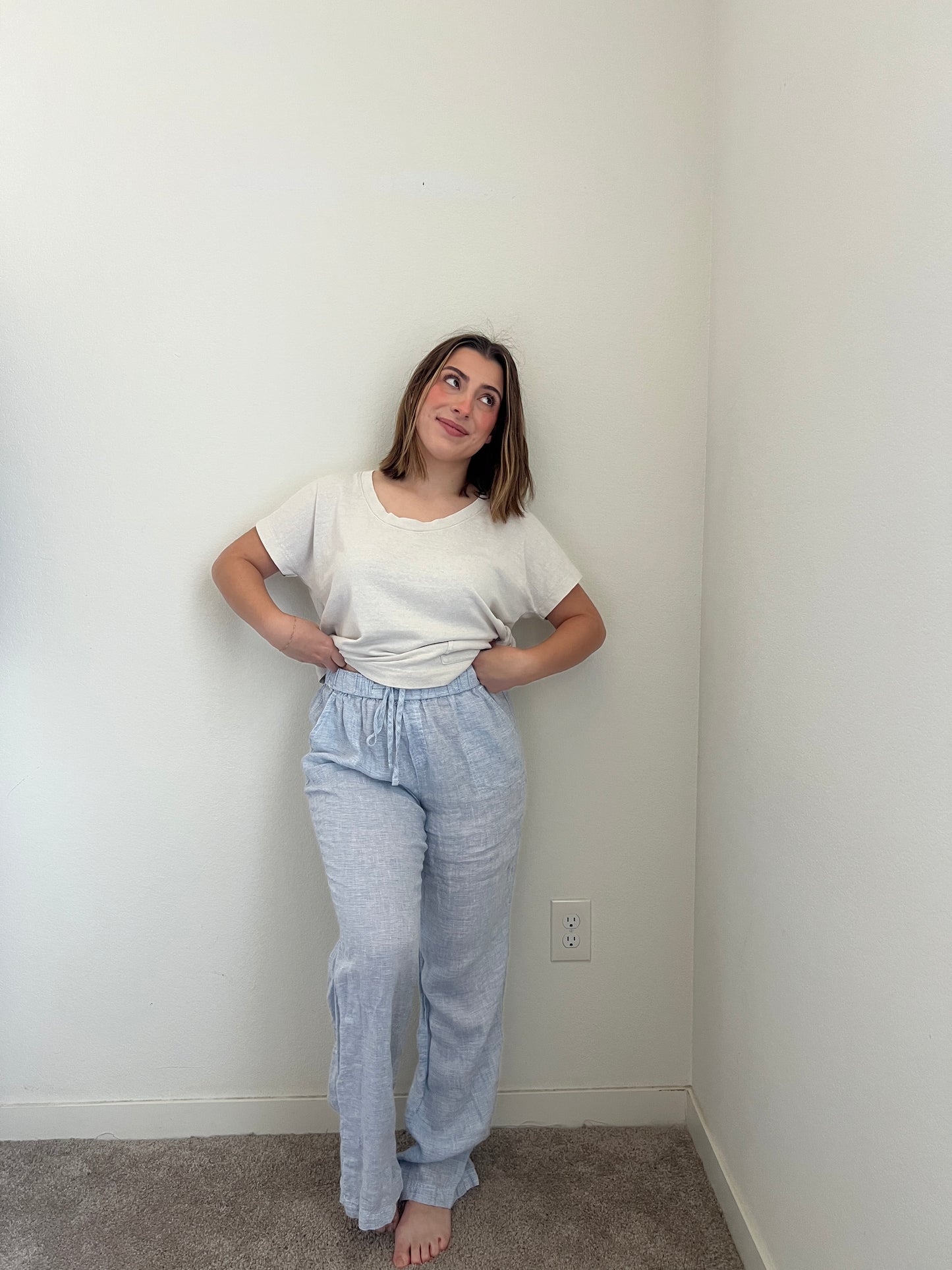 Blue Striped Linen Pants (L)