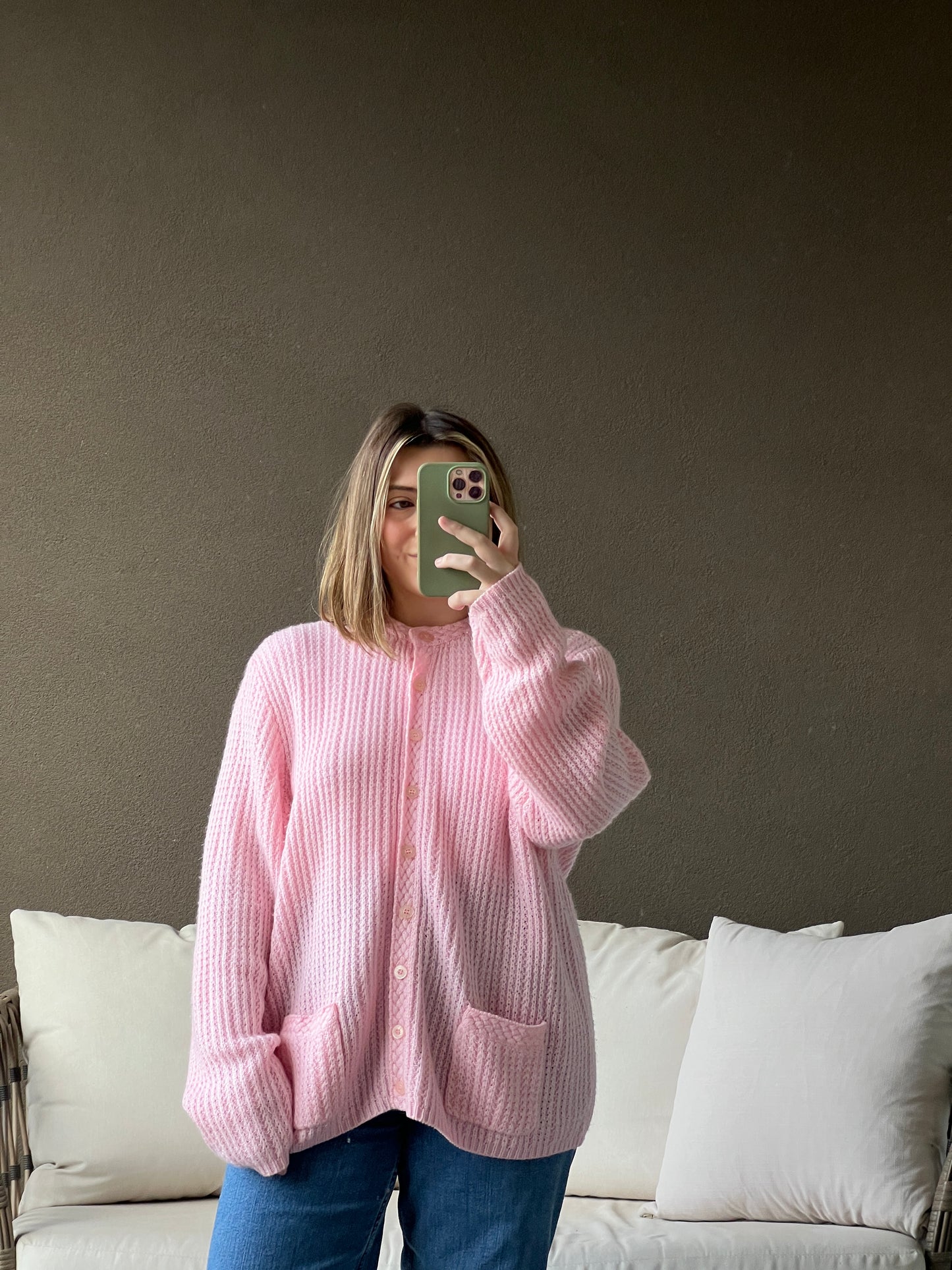 Pink Knit Cardigan (XL)