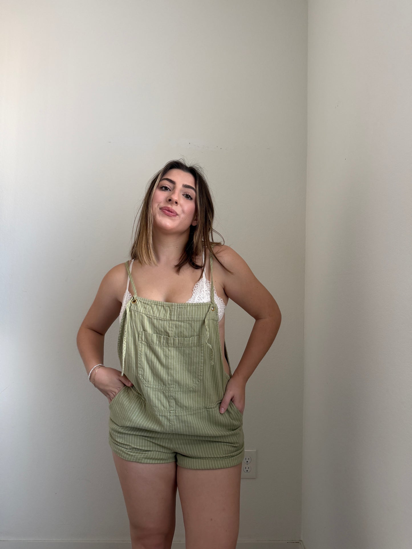 Sage Striped Romper (L)