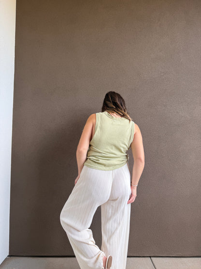 Cream Plisse Pants (S)
