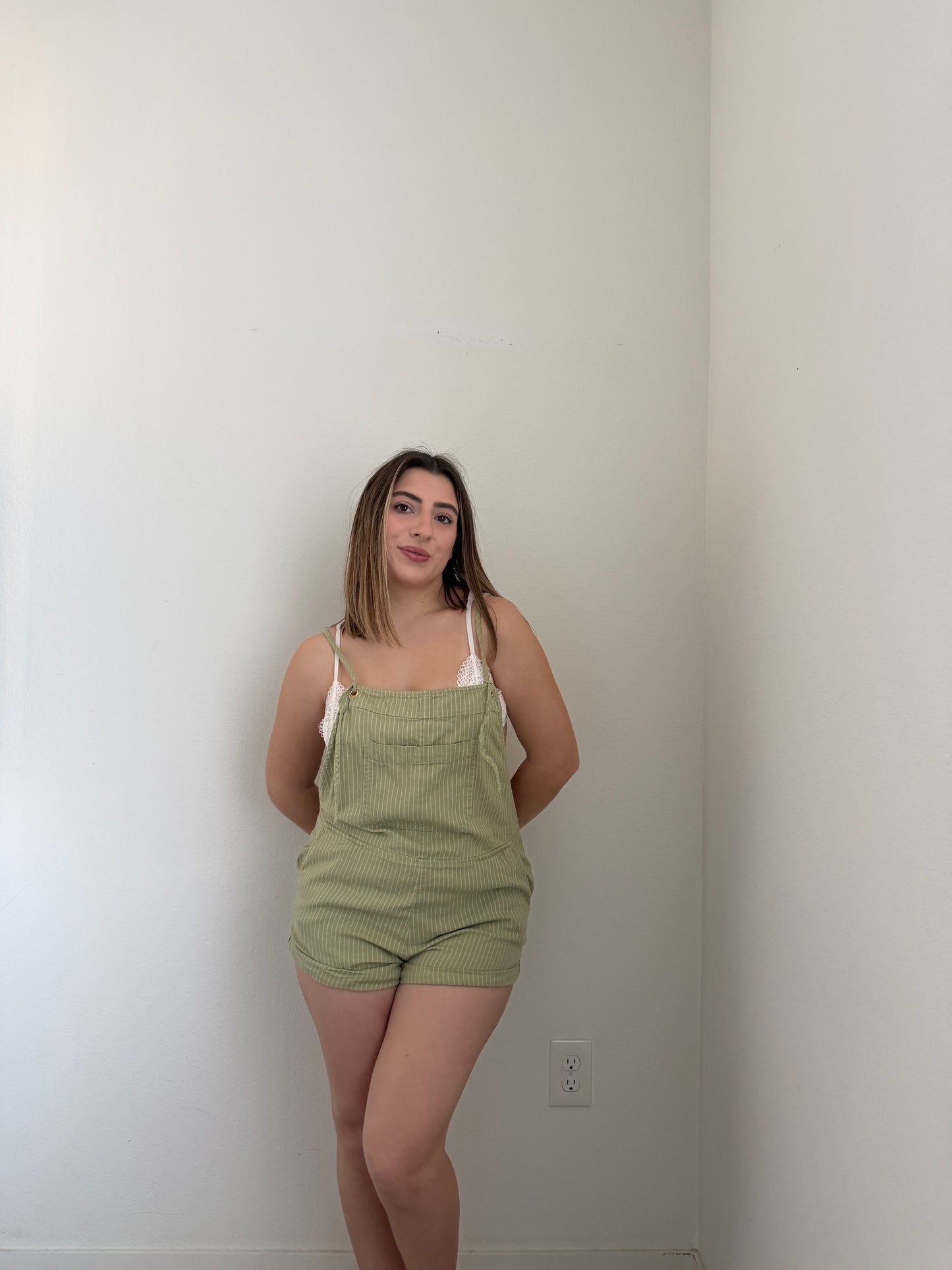 Sage Striped Romper (L)