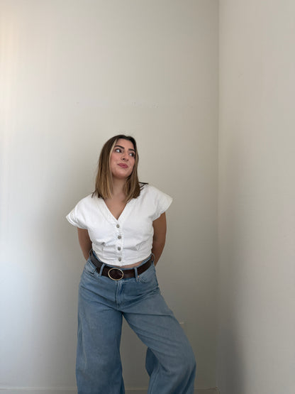 White Denim Cap Sleeve Crop Top (4)