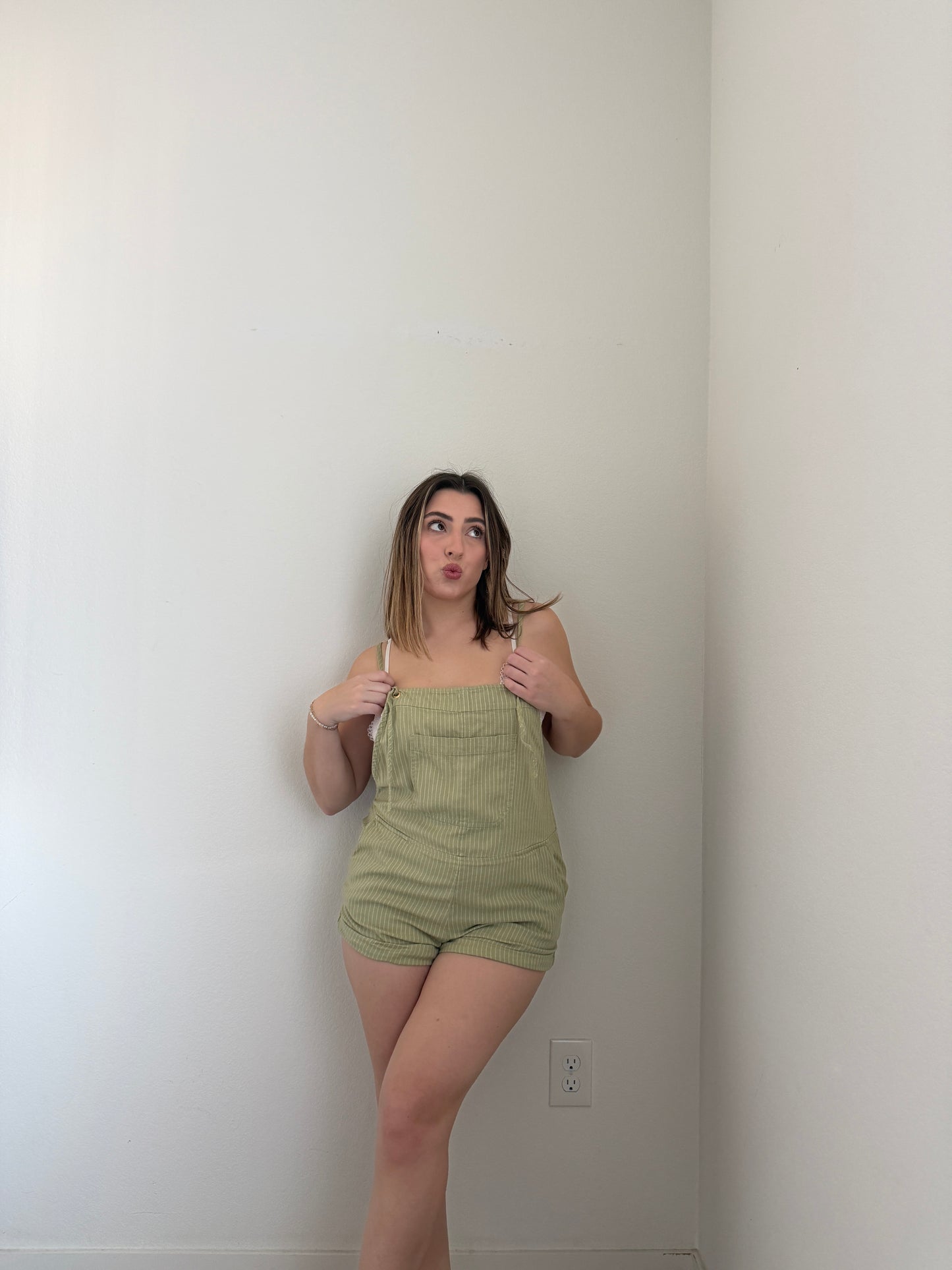 Sage Striped Romper (L)