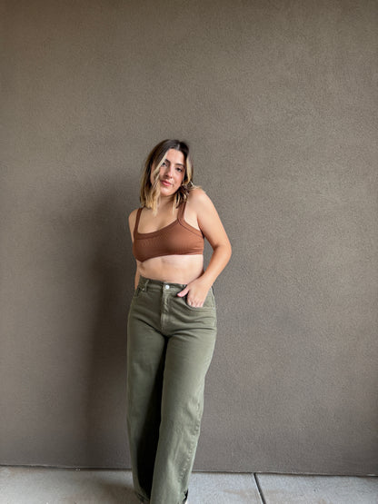 Olive Wide Leg Jeans (32"W)