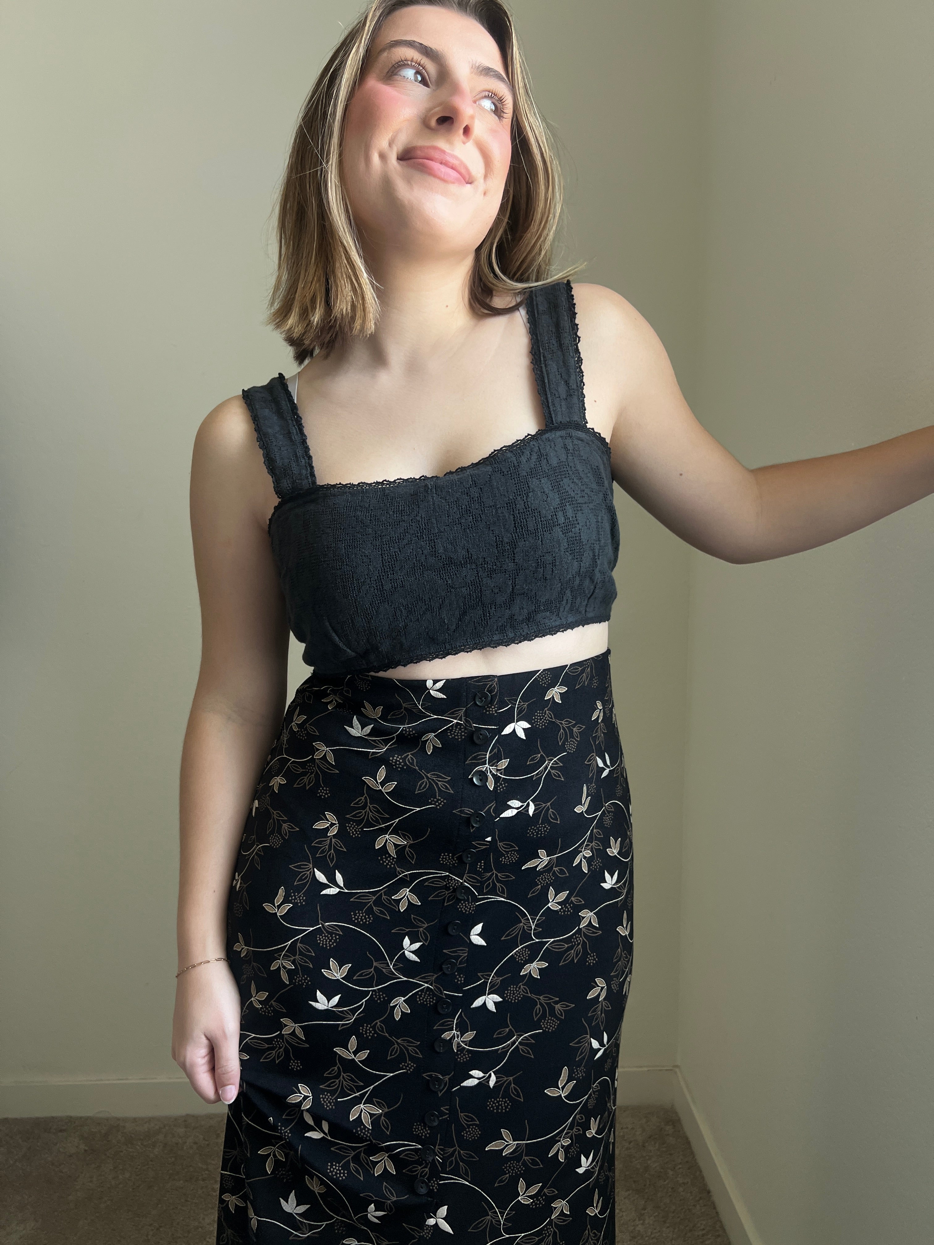 Black Floral Maxi Skirt (S)
