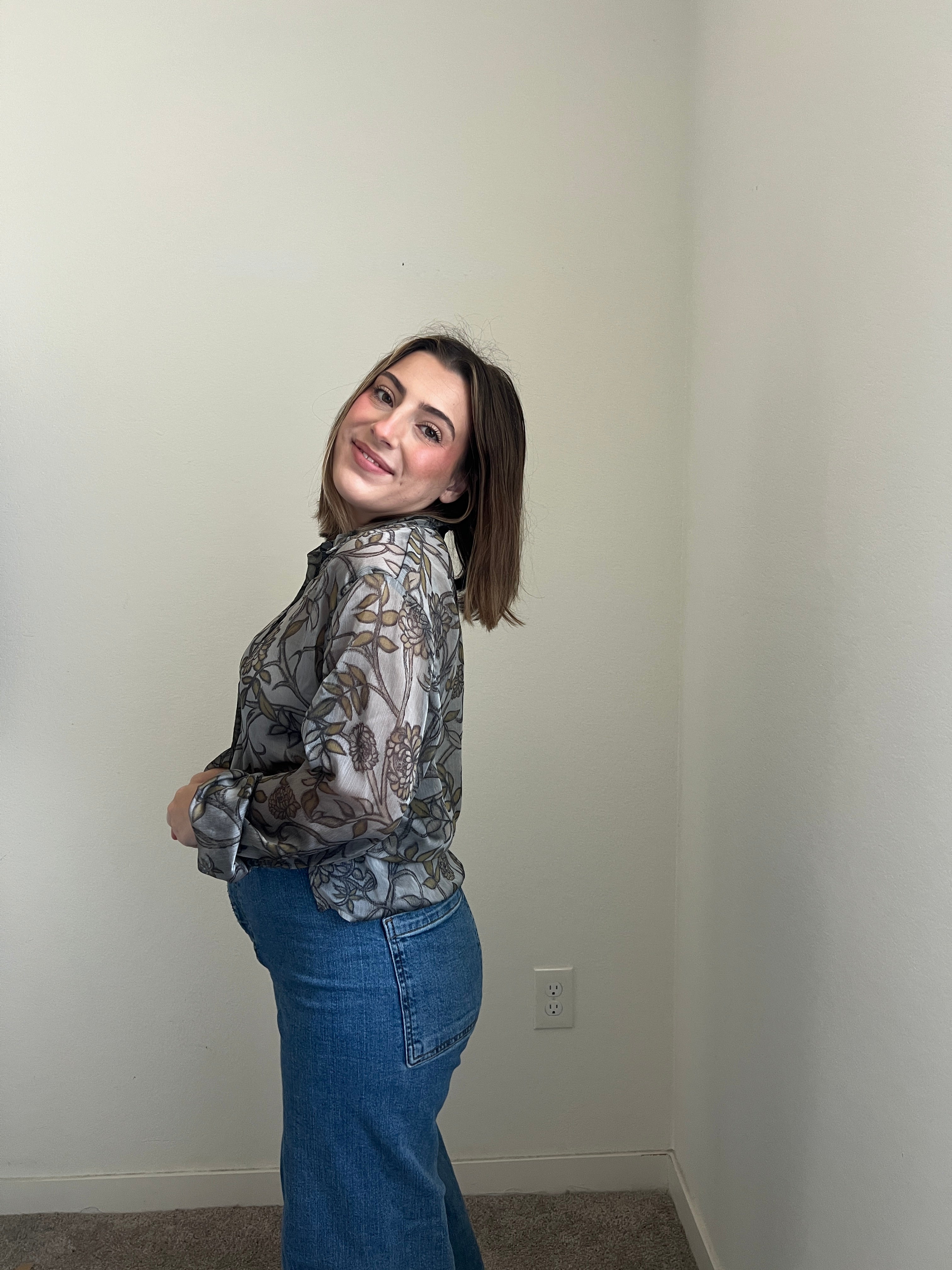 Sheer Floral Button Up (L)
