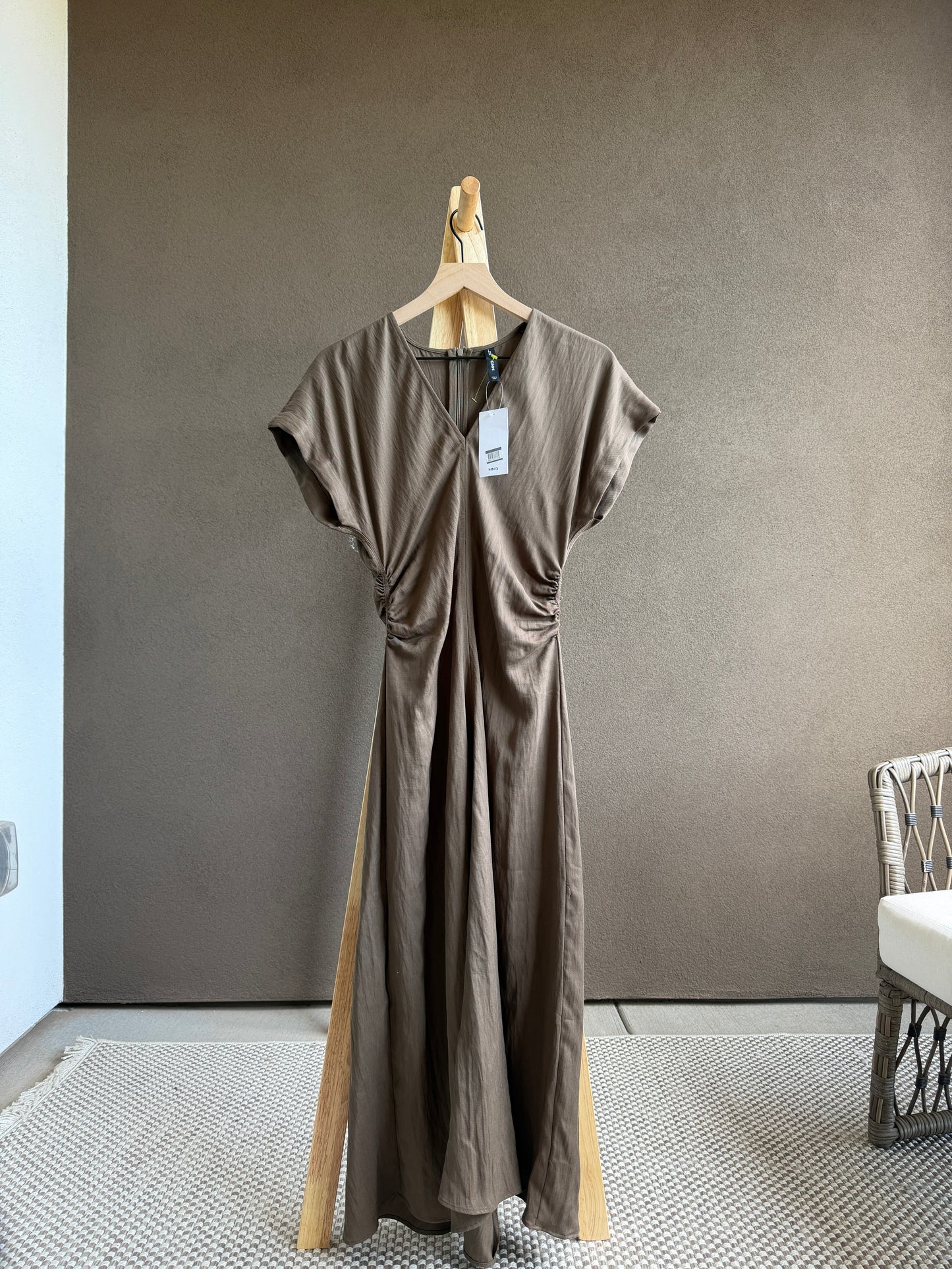 Mango Ruched Midi Dress (S)