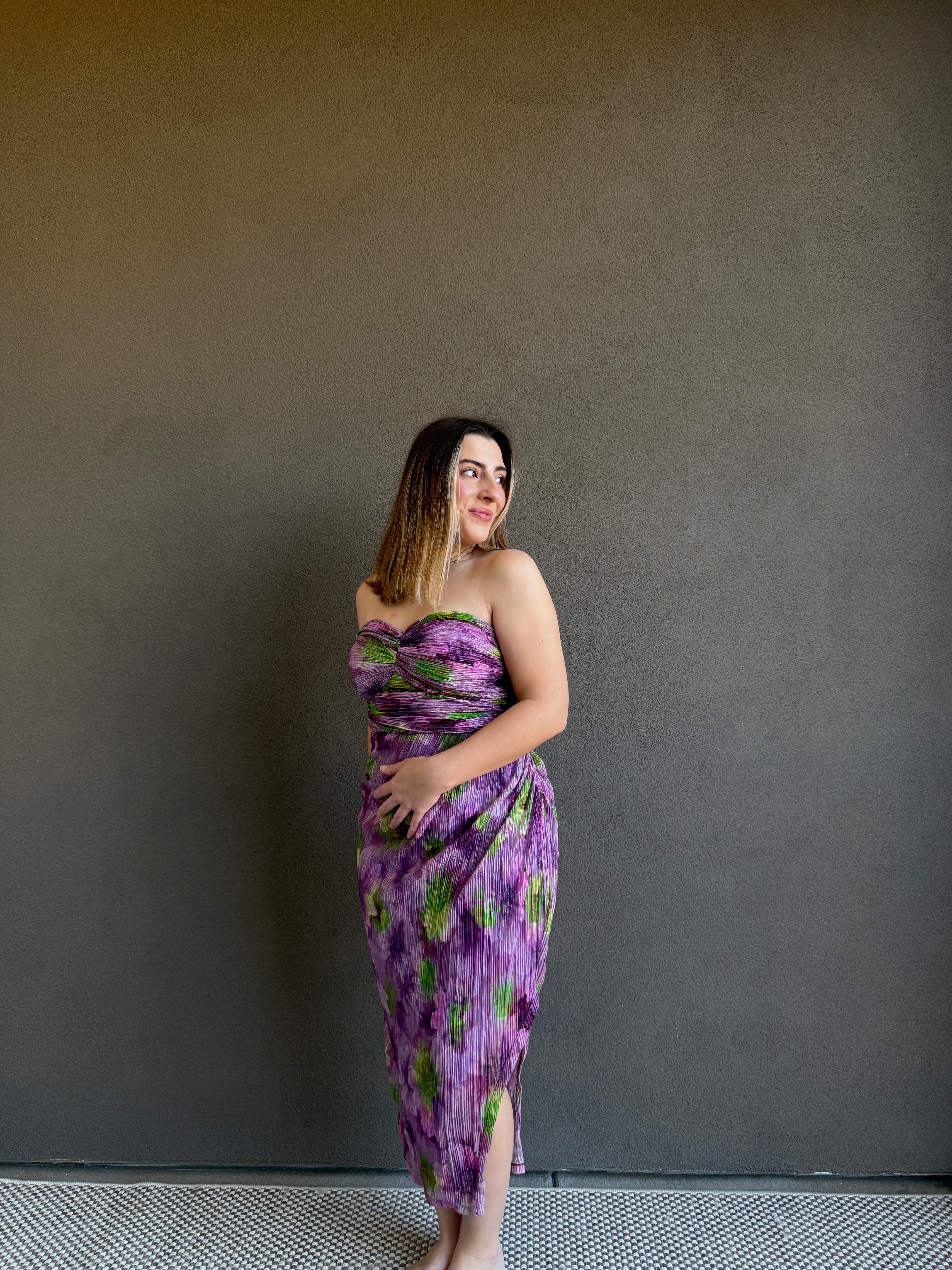 Purple Floral Strapless Dress (4)