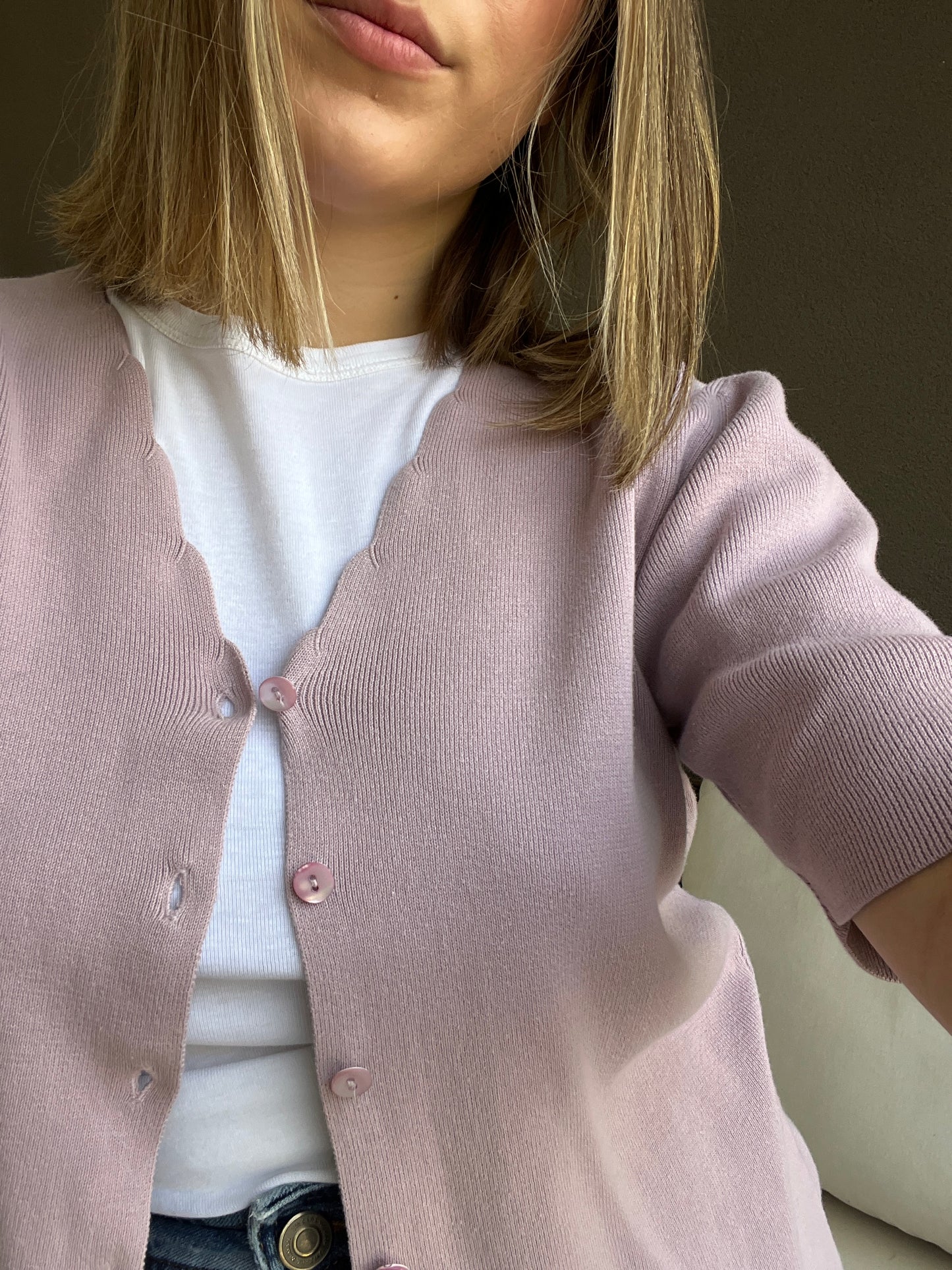 Lilac Scalloped Cardigan Tee (L)