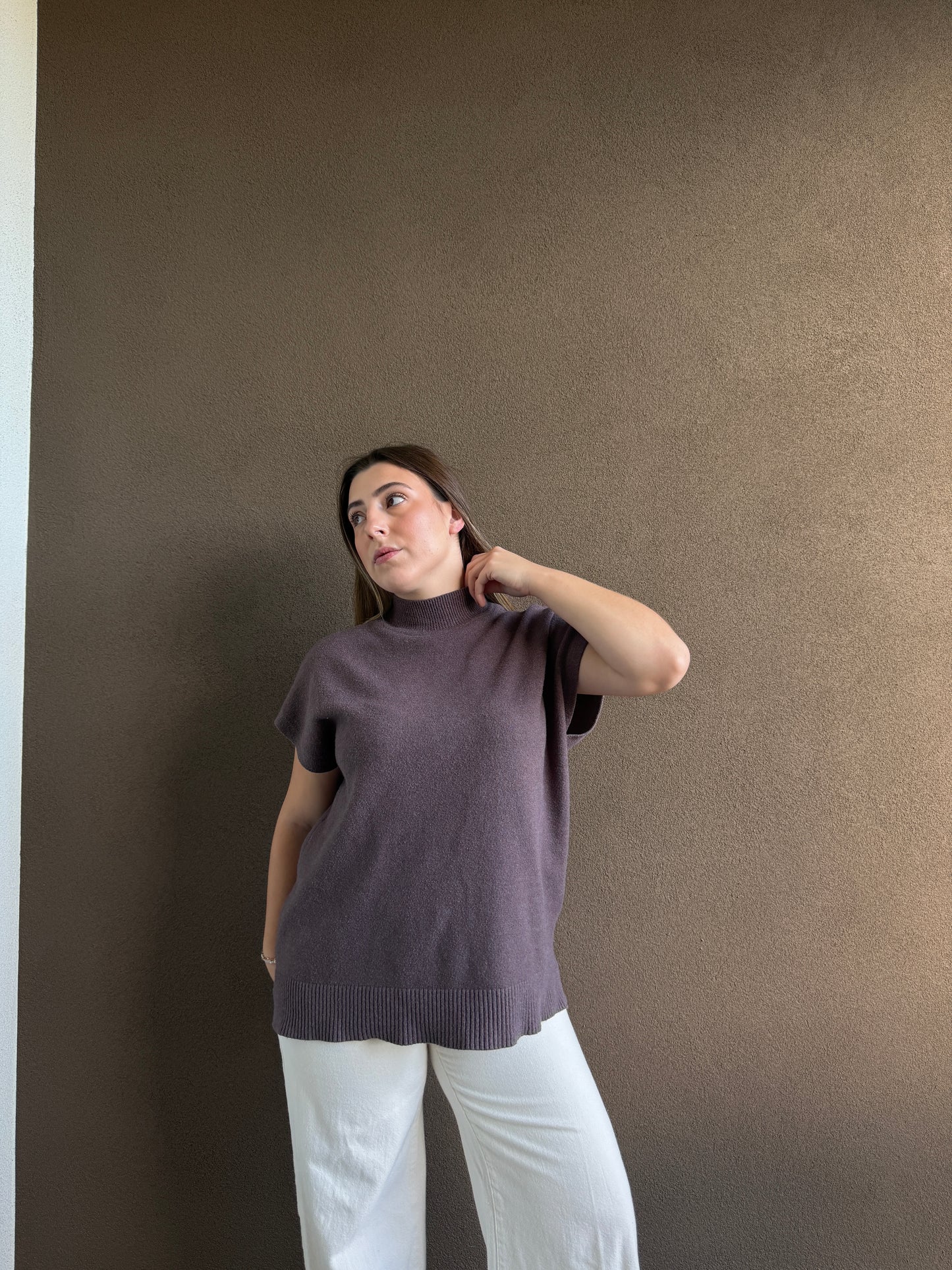 Ash Brown Cap Sleeve Top (L)