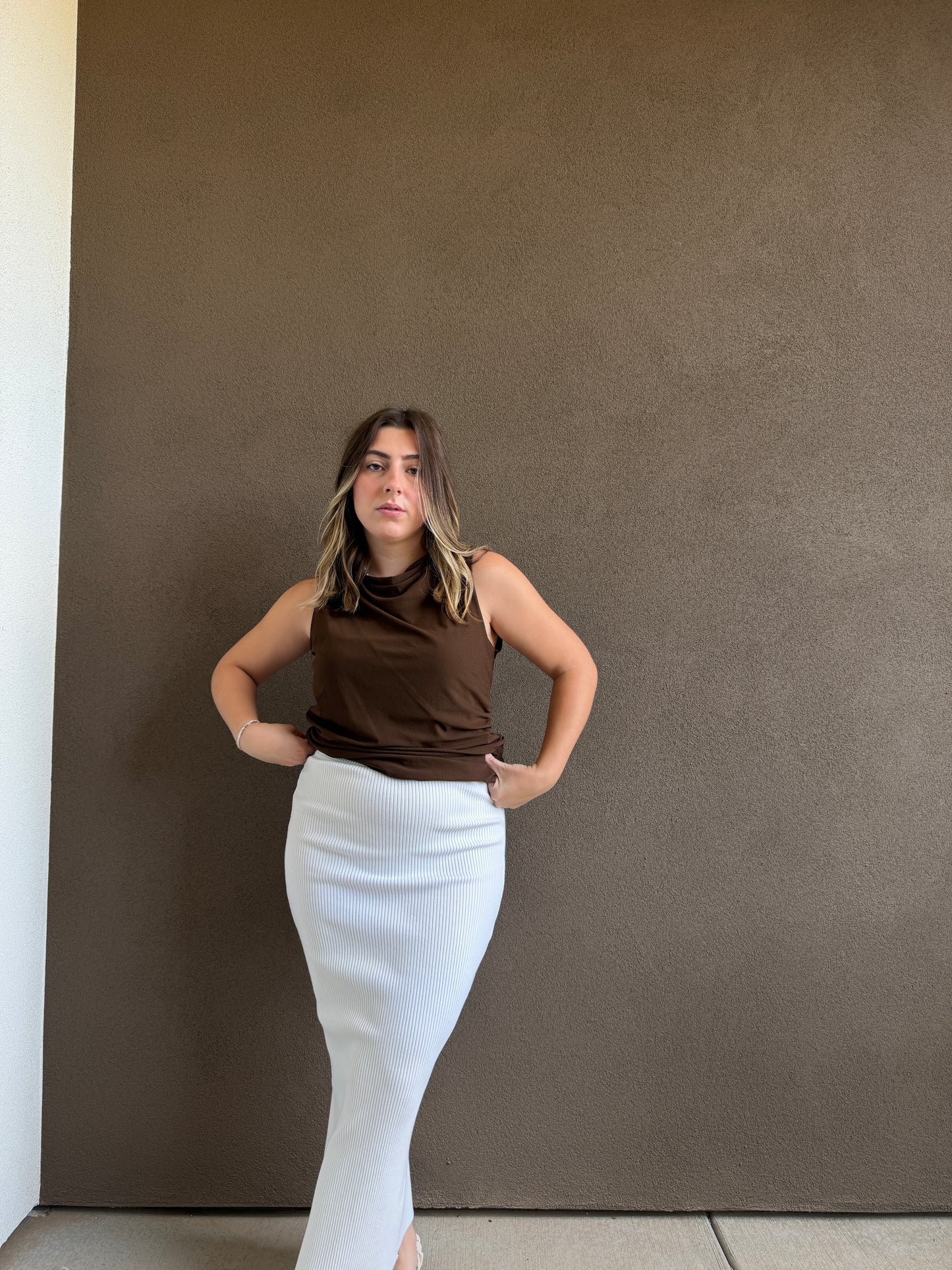 White Ribbed Bodycon Skirt (XS)