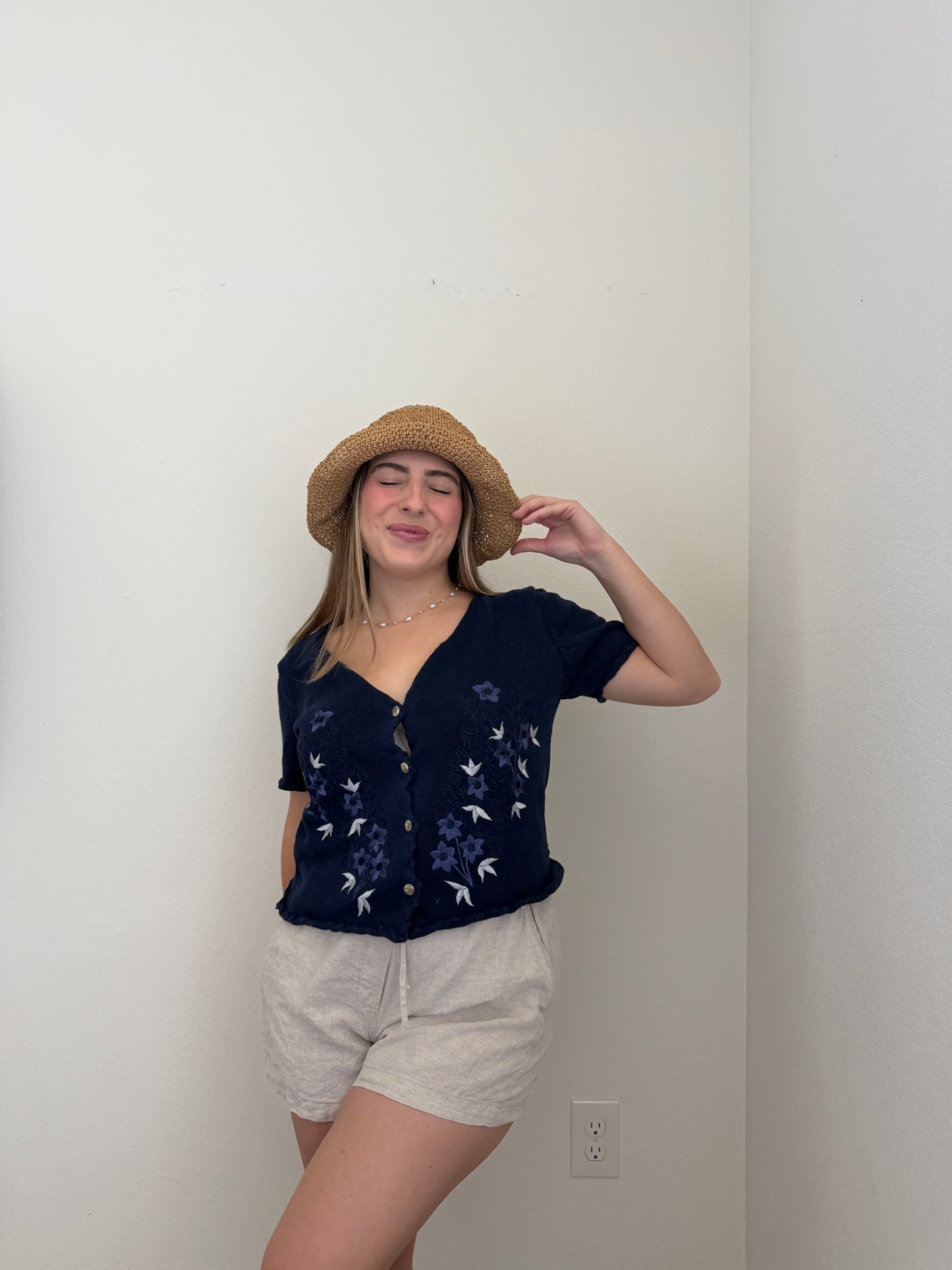 Vintage Navy Floral Top (M)