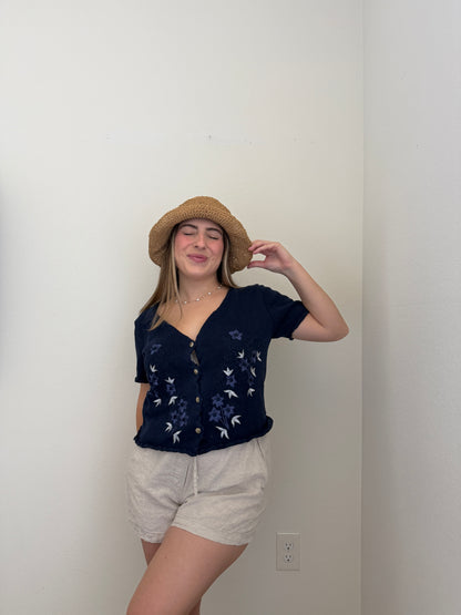 Vintage Navy Floral Top (M)