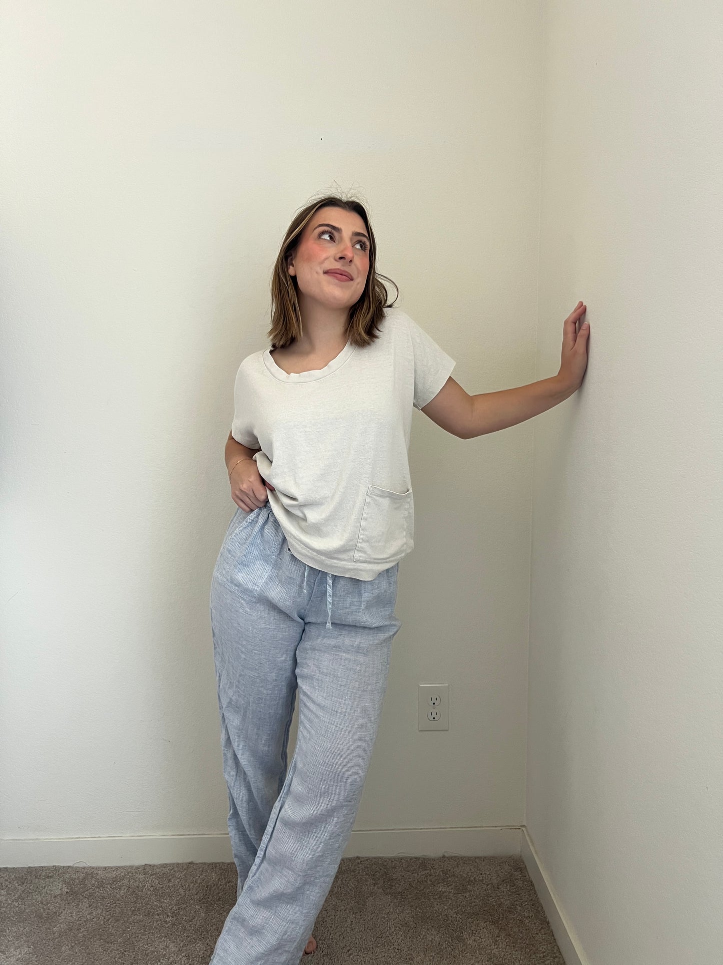 Blue Striped Linen Pants (L)