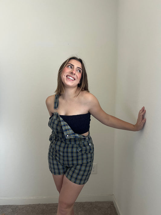 Vintage Plaid Shortalls (M)