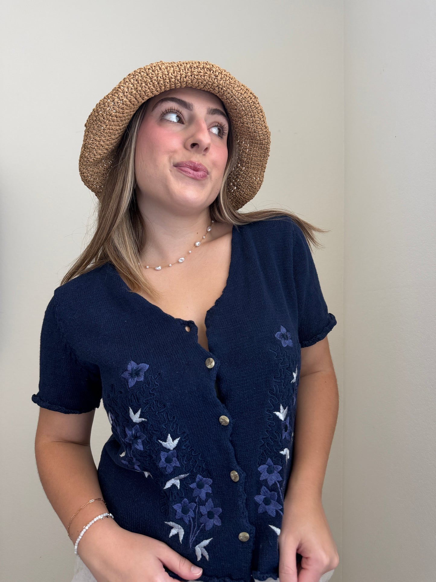 Vintage Navy Floral Top (M)