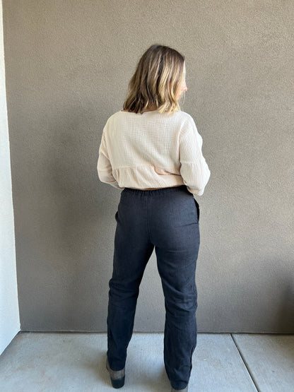 Vintage Black Linen Easy Pants (PS)