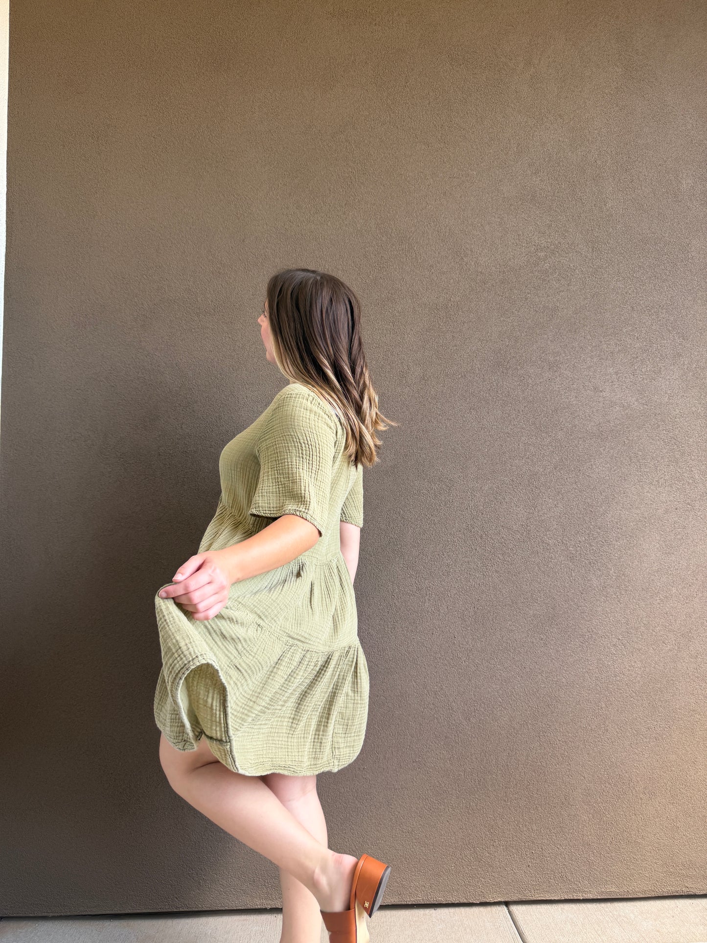 Anthro Gauzey Green Dress (XS)