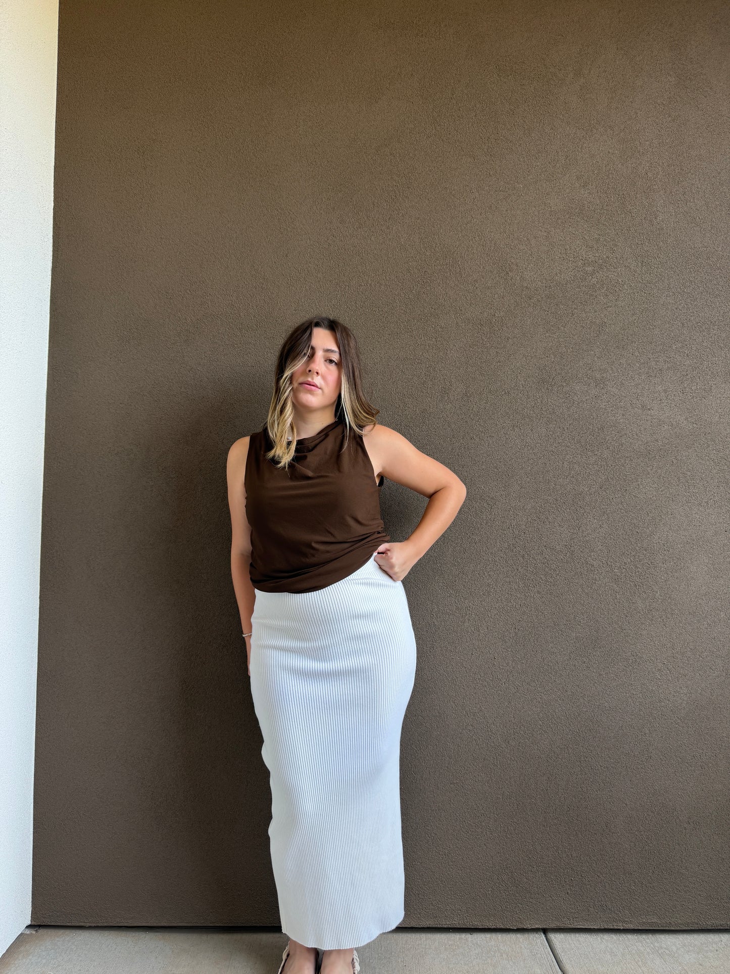 White Ribbed Bodycon Skirt (XS)