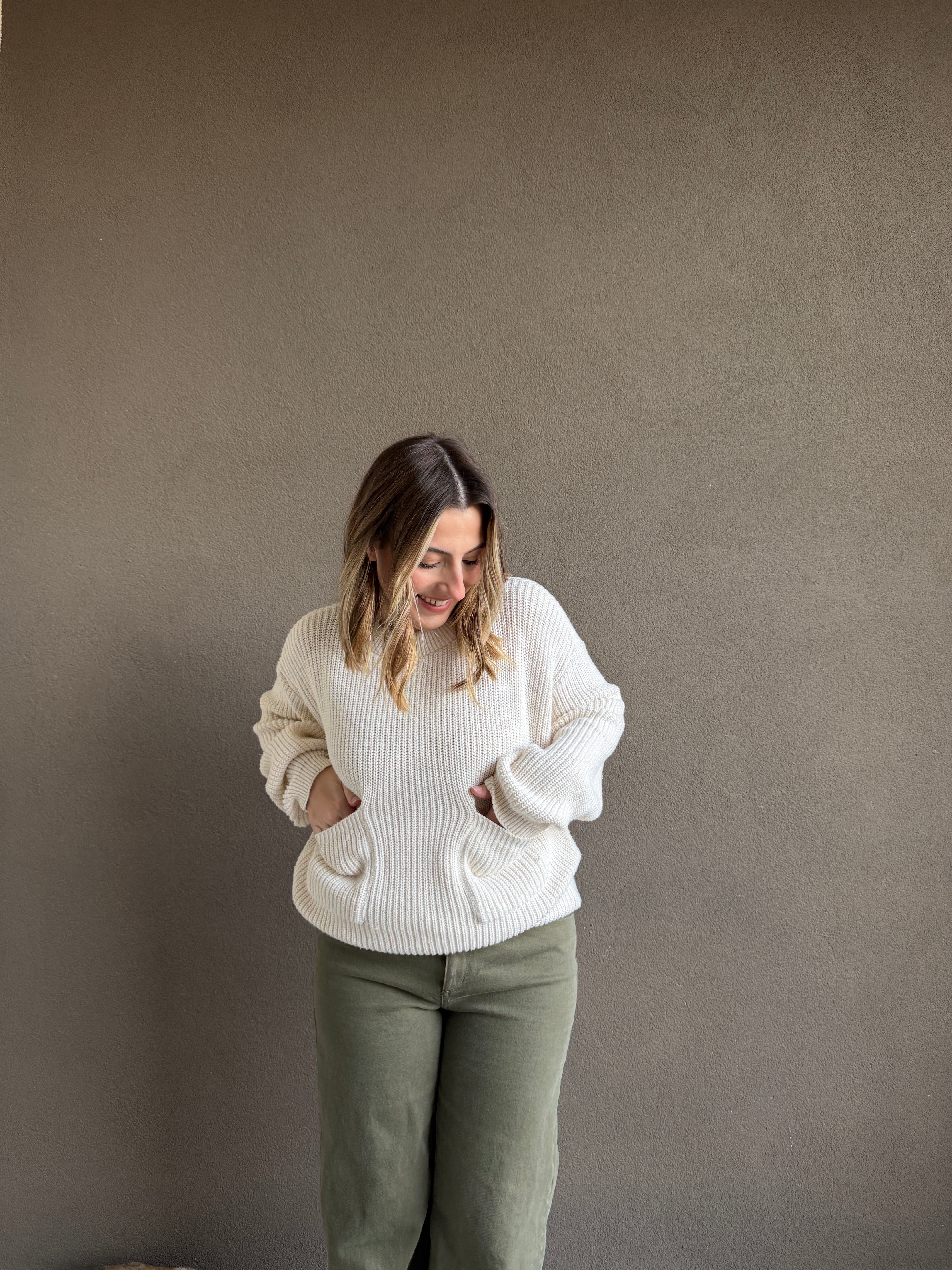 Vintage Cream Pocket Sweater (S)