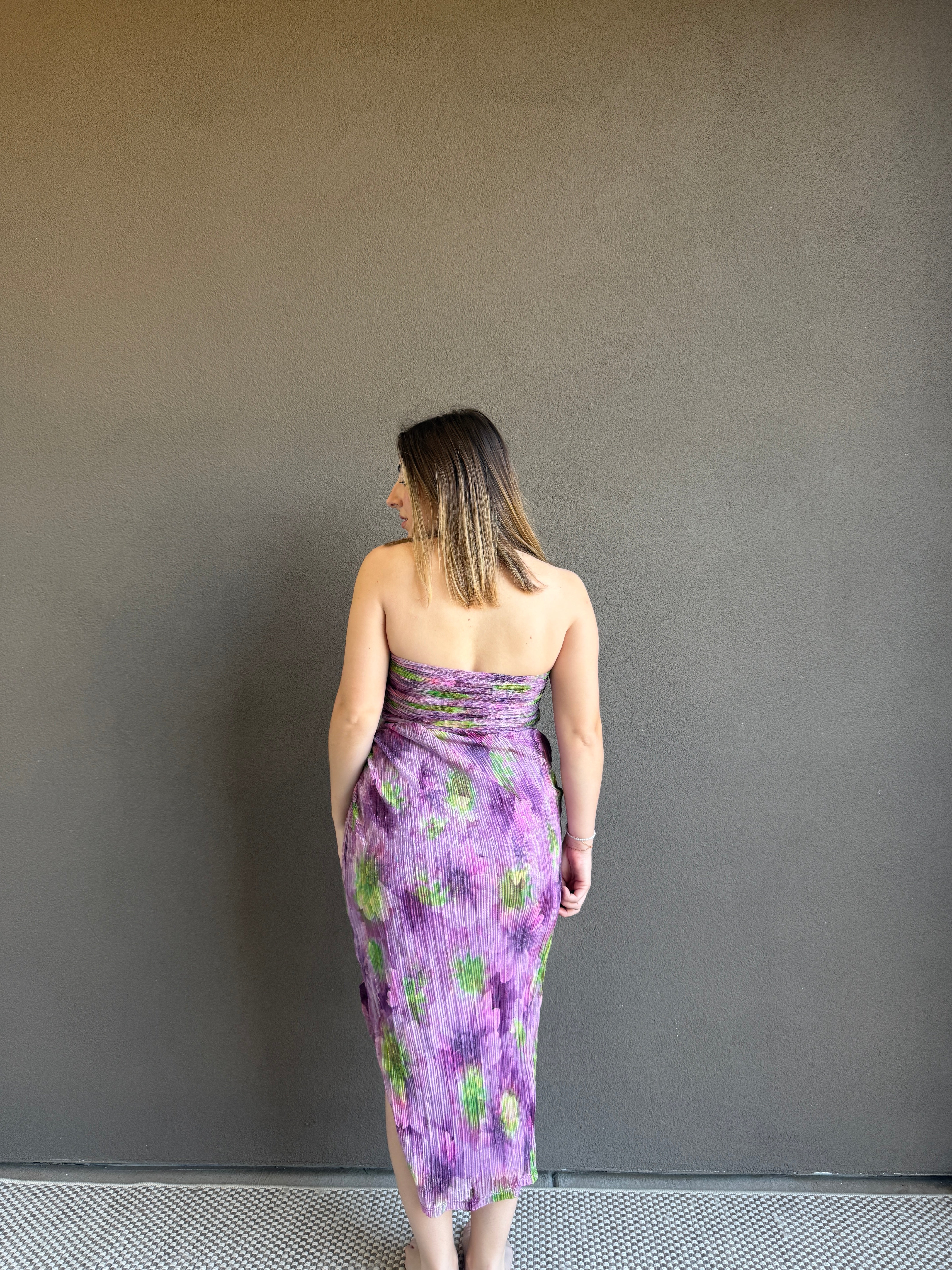 Purple Floral Strapless Dress (4)