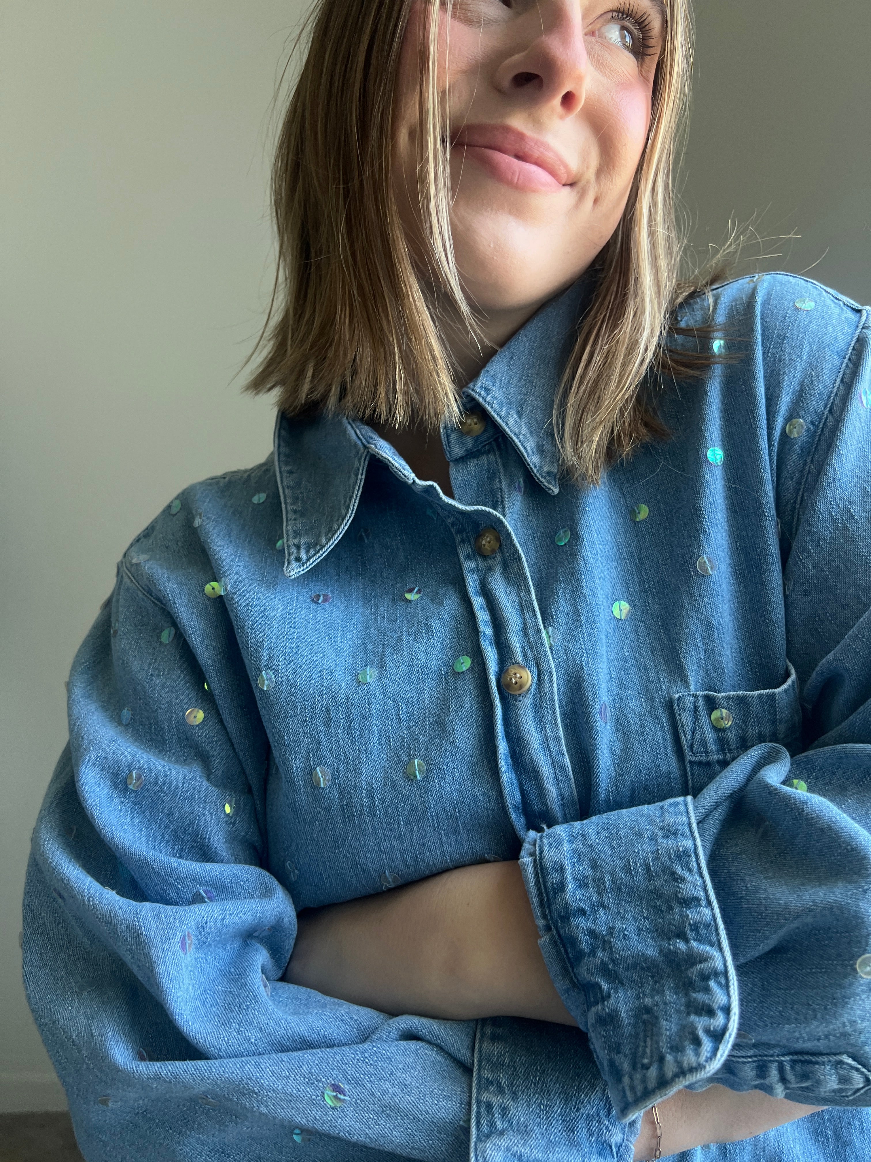 Vintage Sequin Denim Shacket (1X)