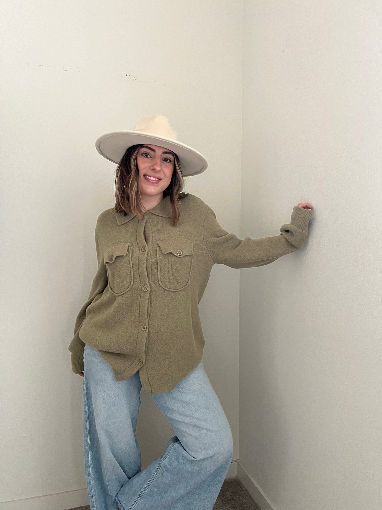 Green Soft Button Up (L)