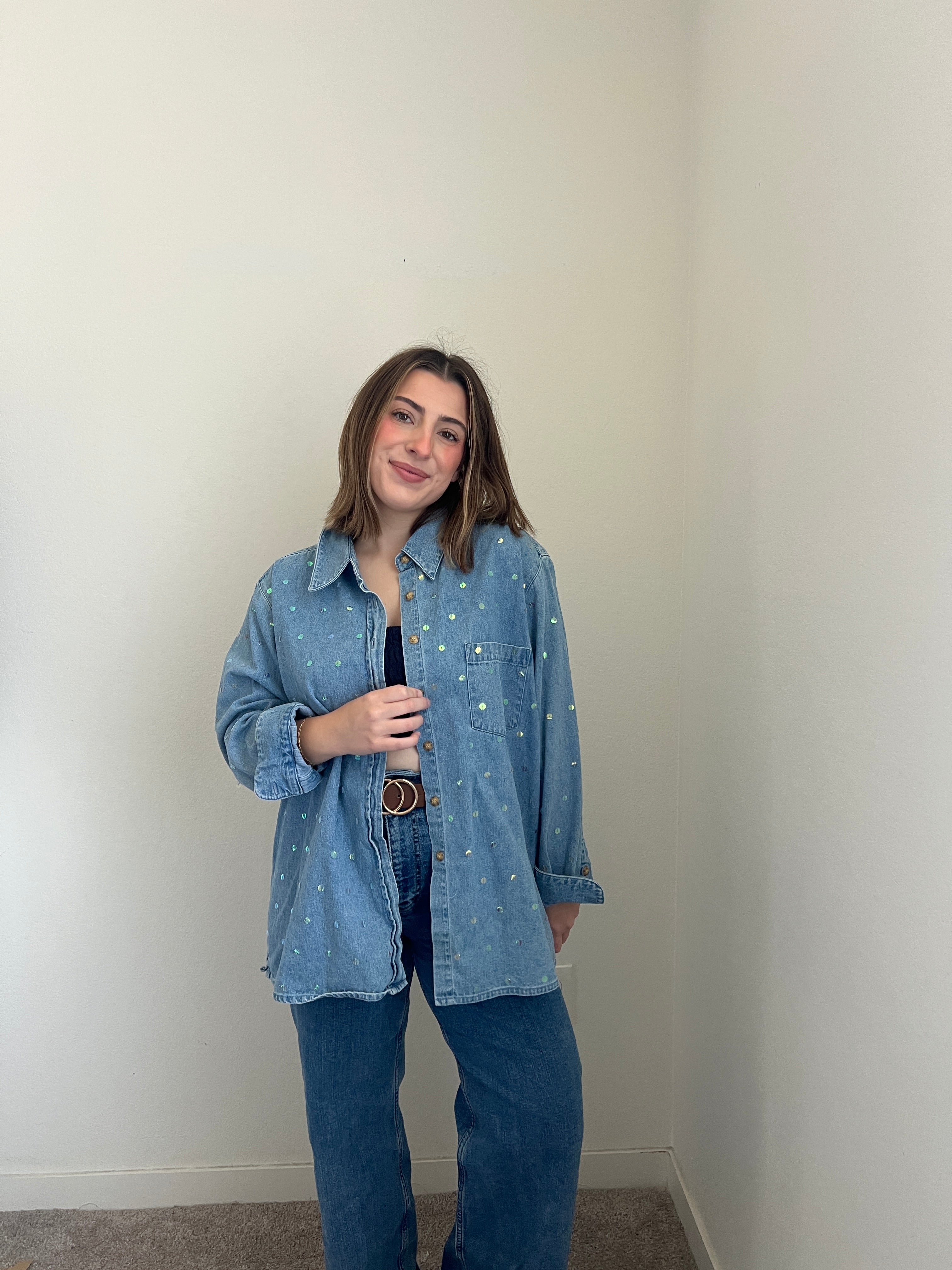 Vintage Sequin Denim Shacket (1X)