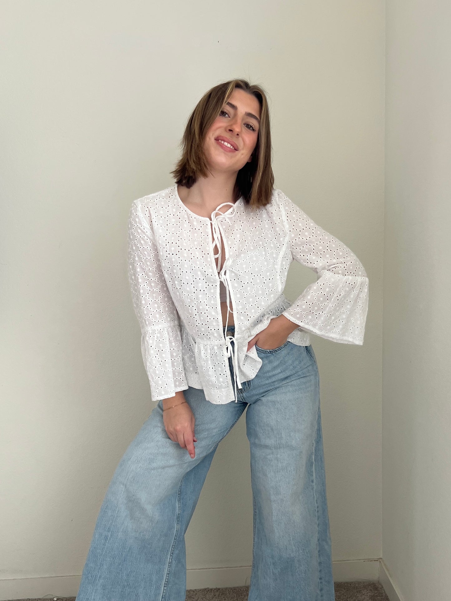 Eyelet Tie Up Blouse (M)