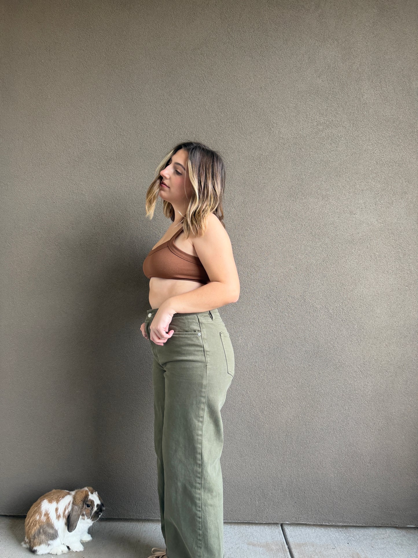 Olive Wide Leg Jeans (32"W)