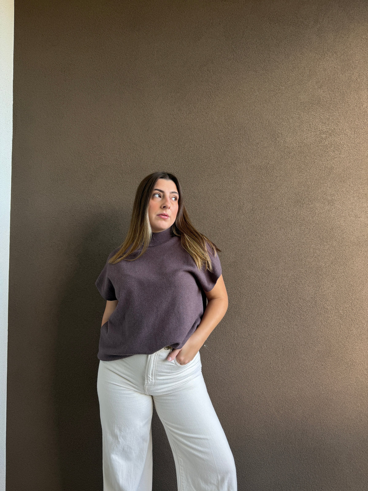 Ash Brown Cap Sleeve Top (L)