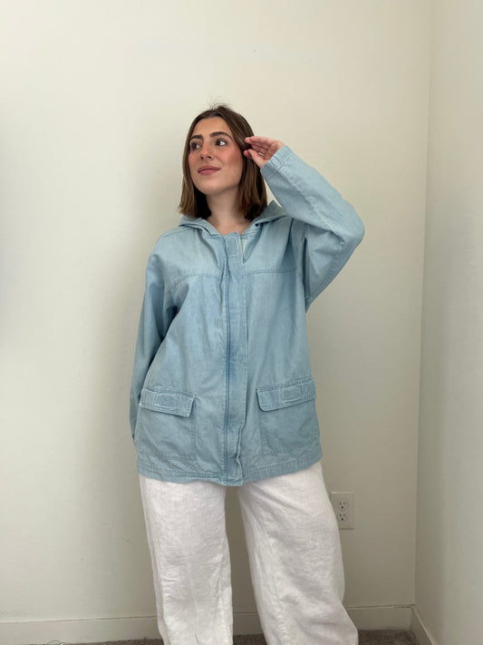 Denim Hooded Shacket (L)