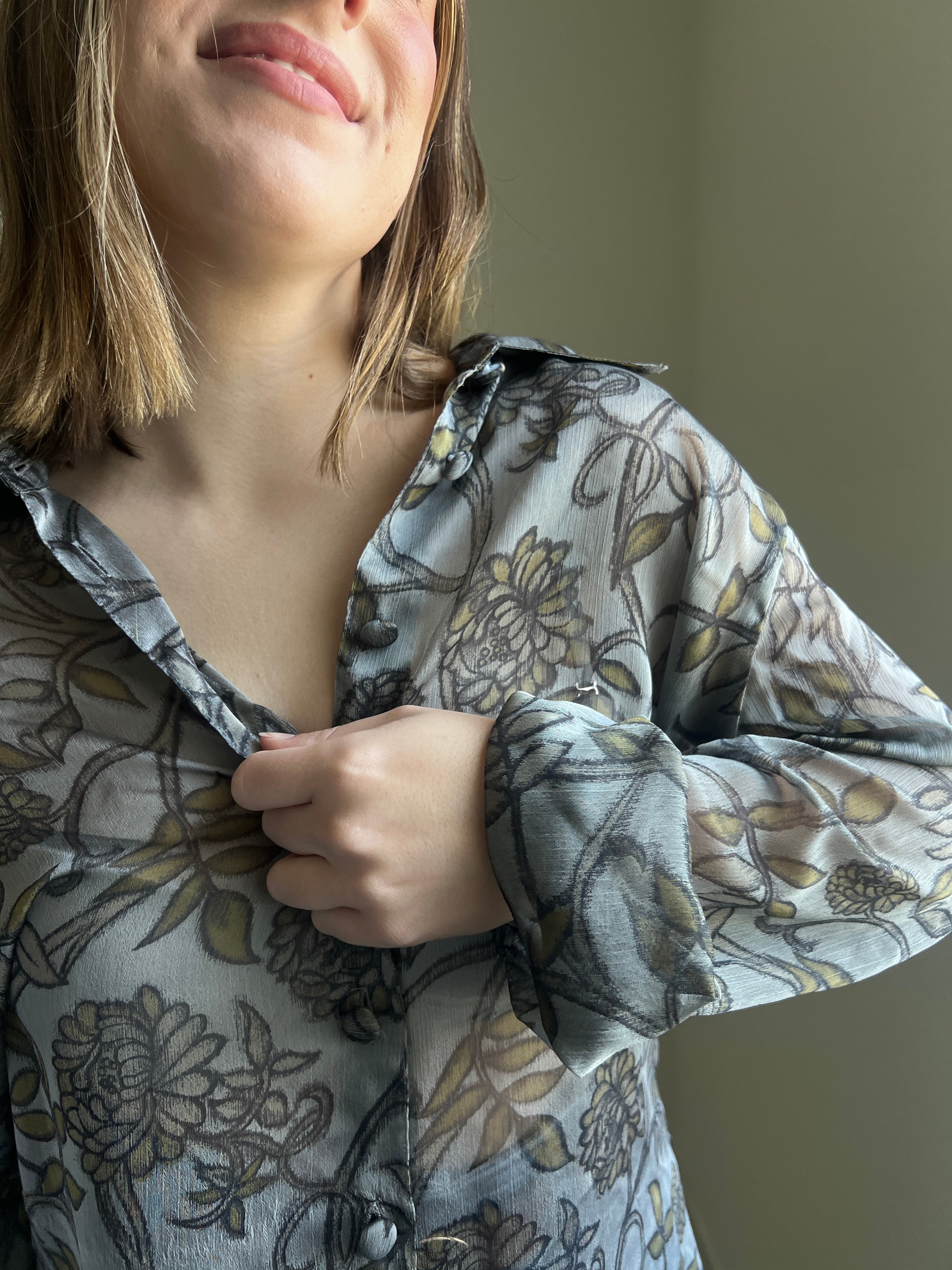 Sheer Floral Button Up (L)