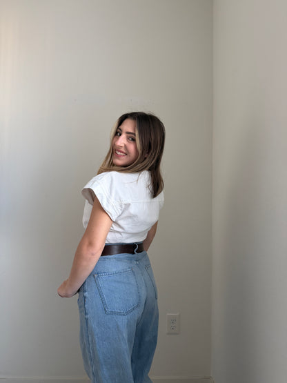 White Denim Cap Sleeve Crop Top (4)