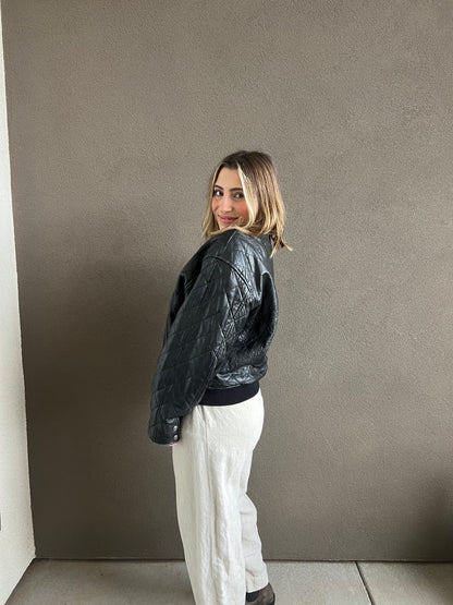 VTG Express Black Quilted Leather Jacket (S)