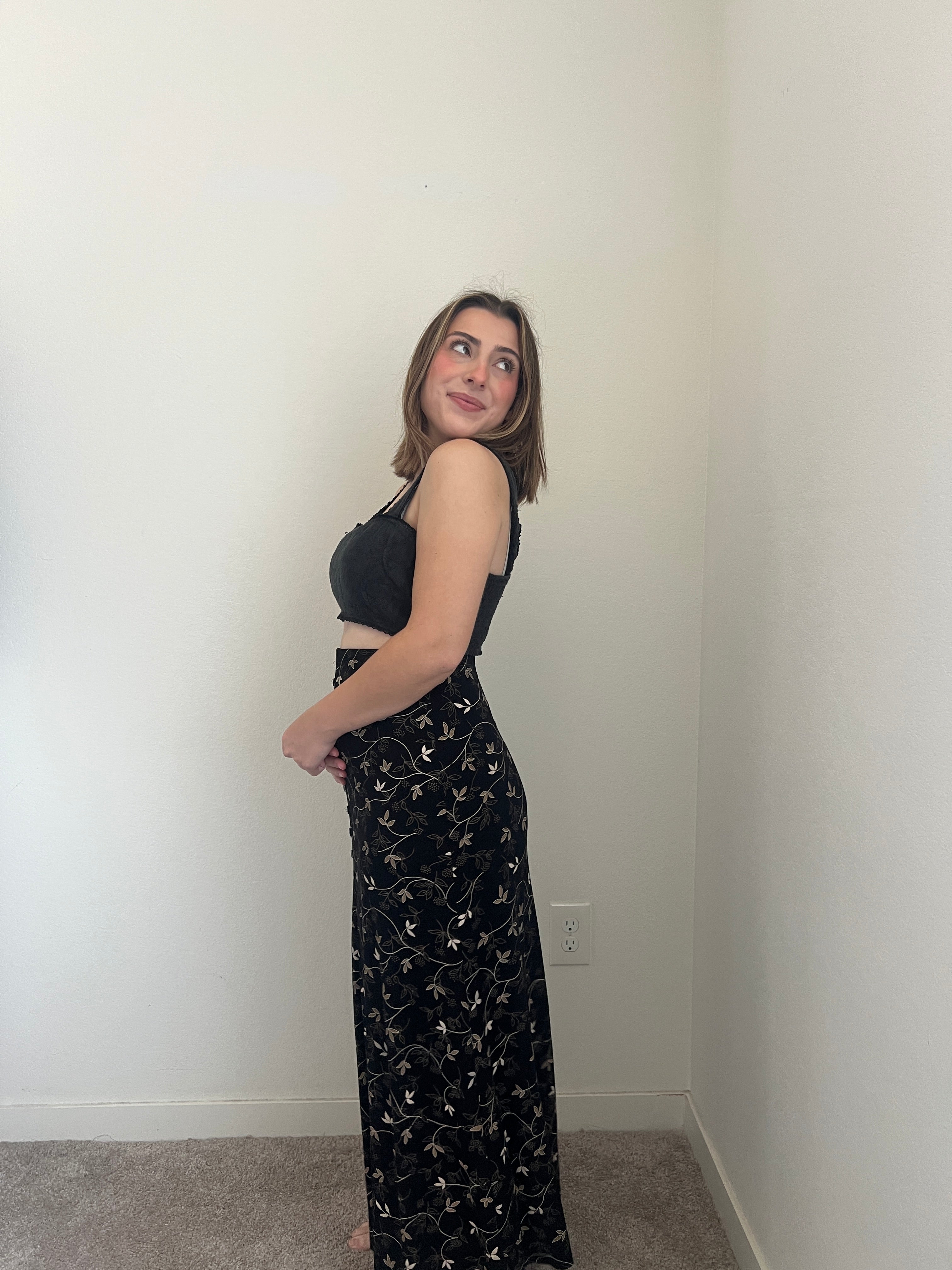 Black Floral Maxi Skirt (S)