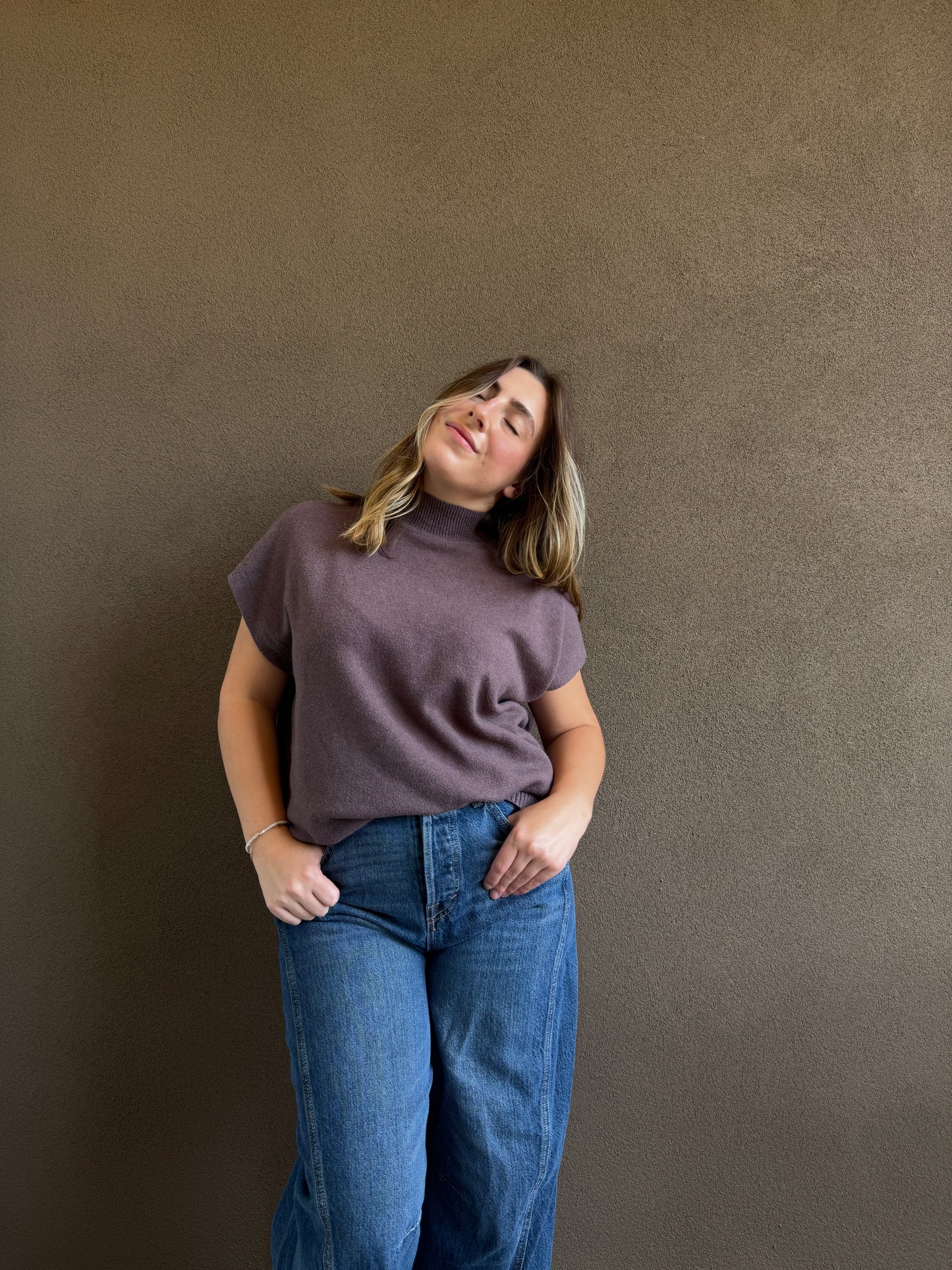Ash Brown Cap Sleeve Top (L)