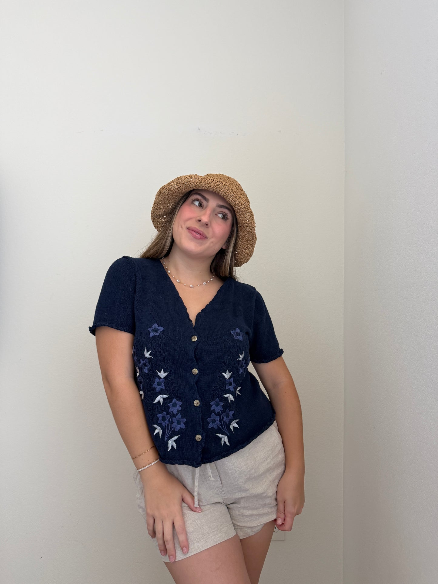 Vintage Navy Floral Top (M)