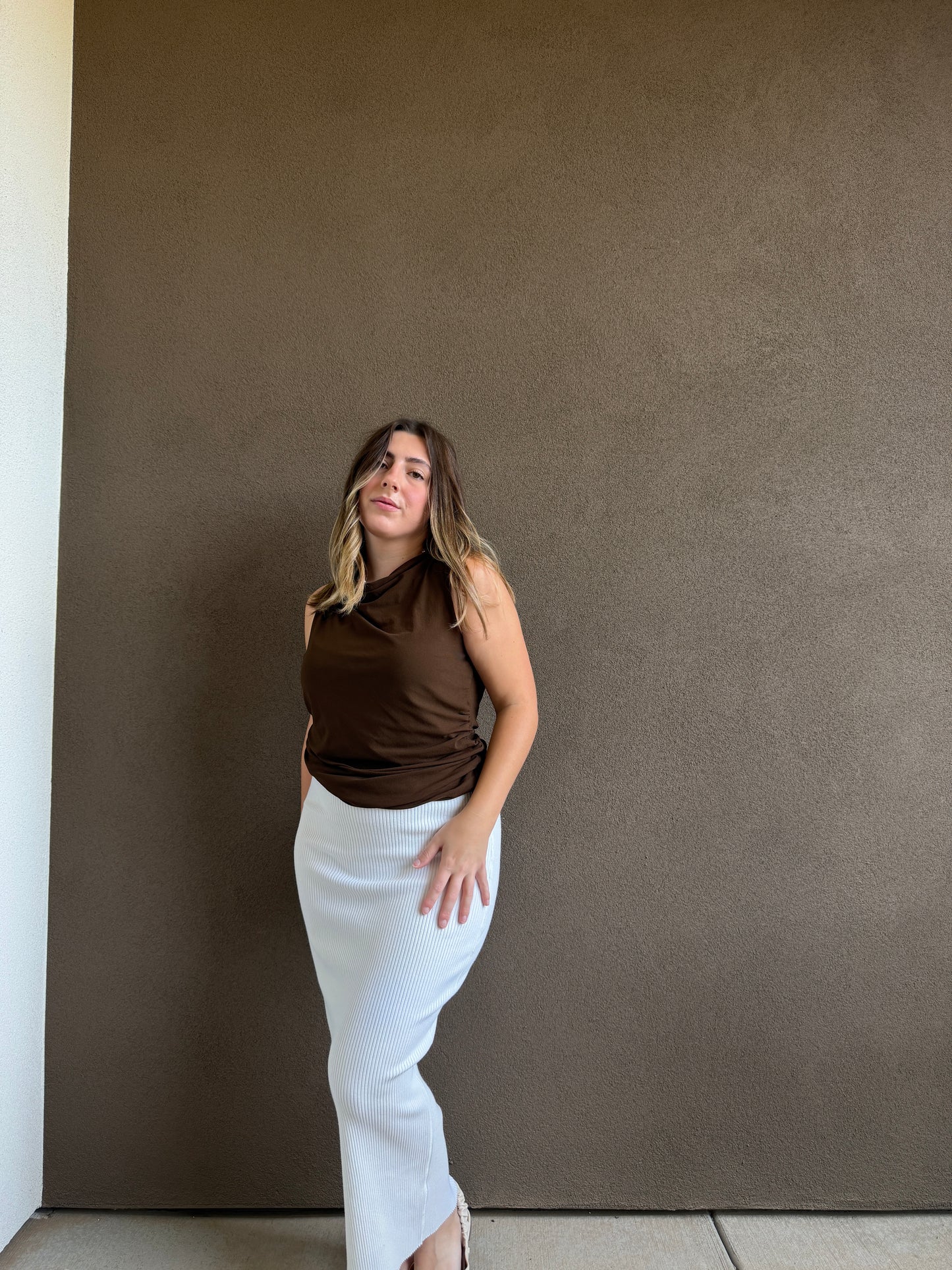 White Ribbed Bodycon Skirt (XS)