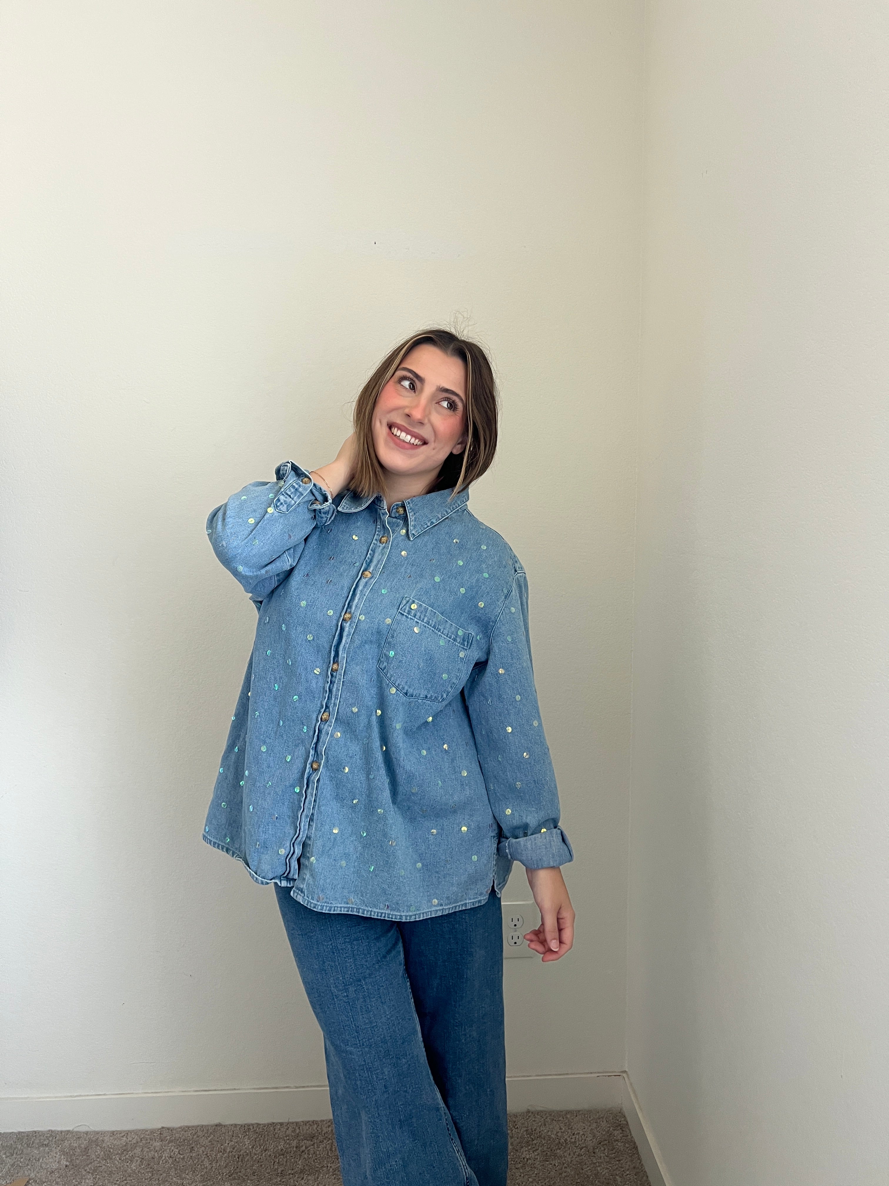 Vintage Sequin Denim Shacket (1X)