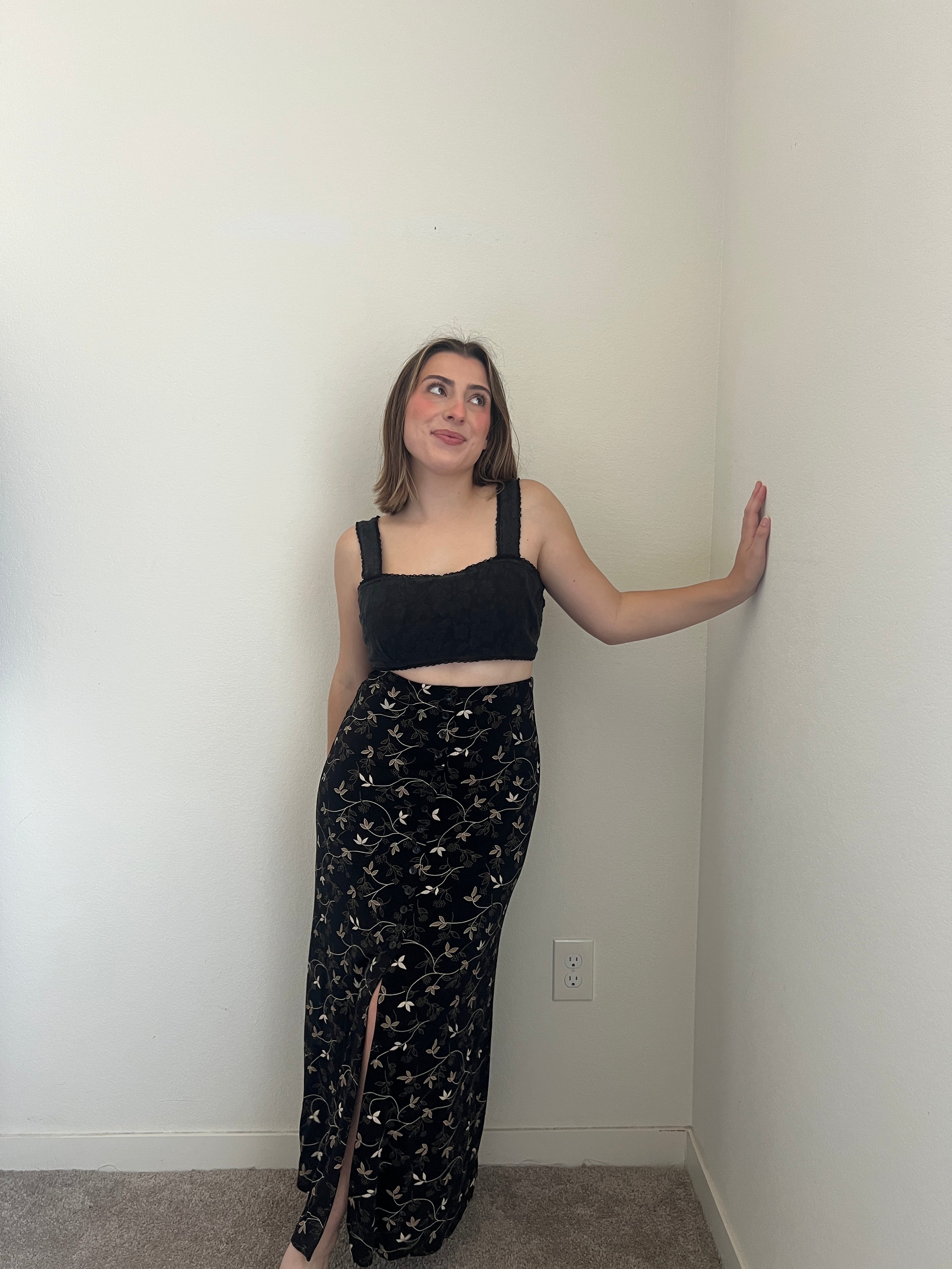 Black Floral Maxi Skirt (S)