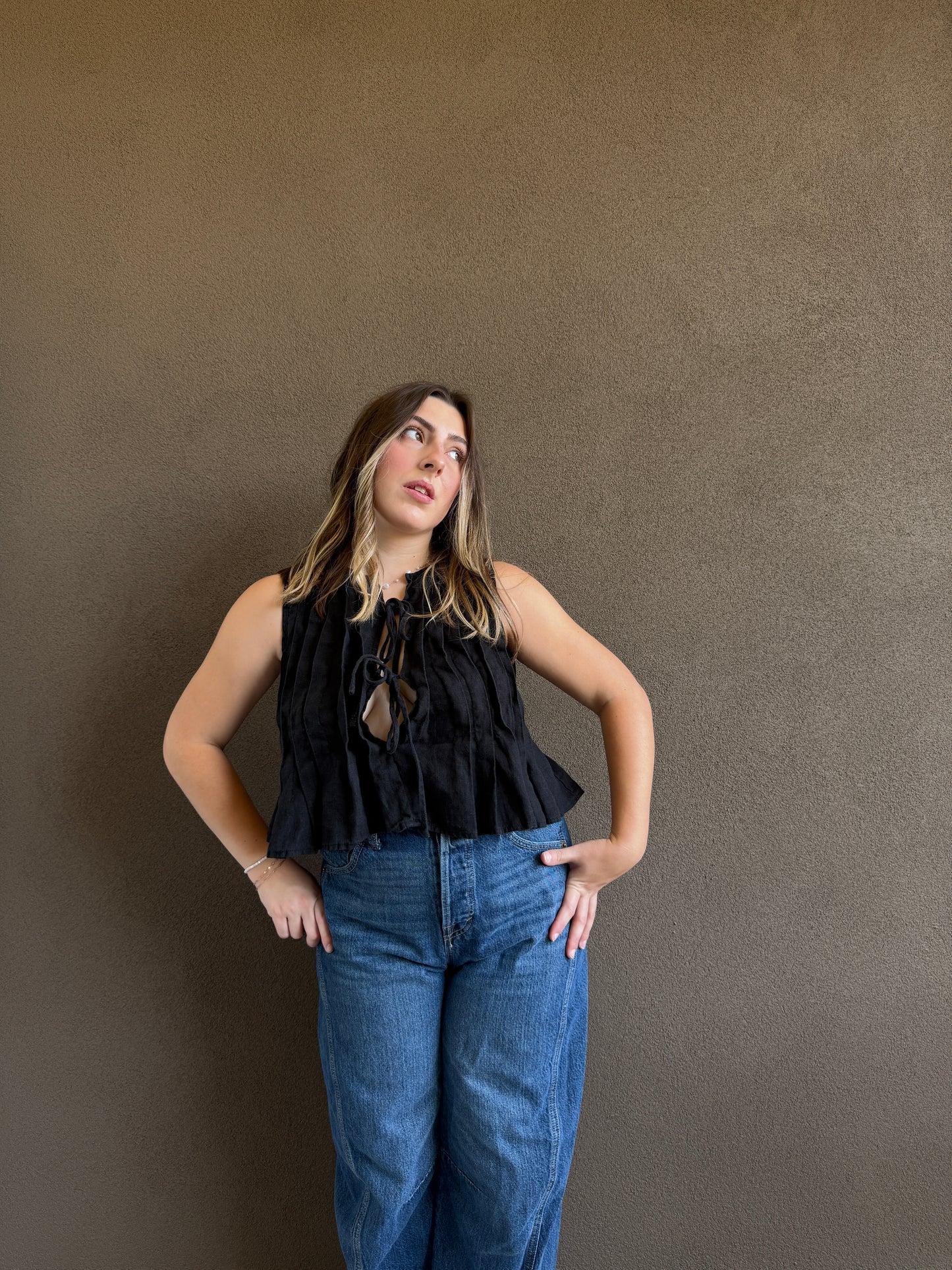 Black Linen Tie Top (6)
