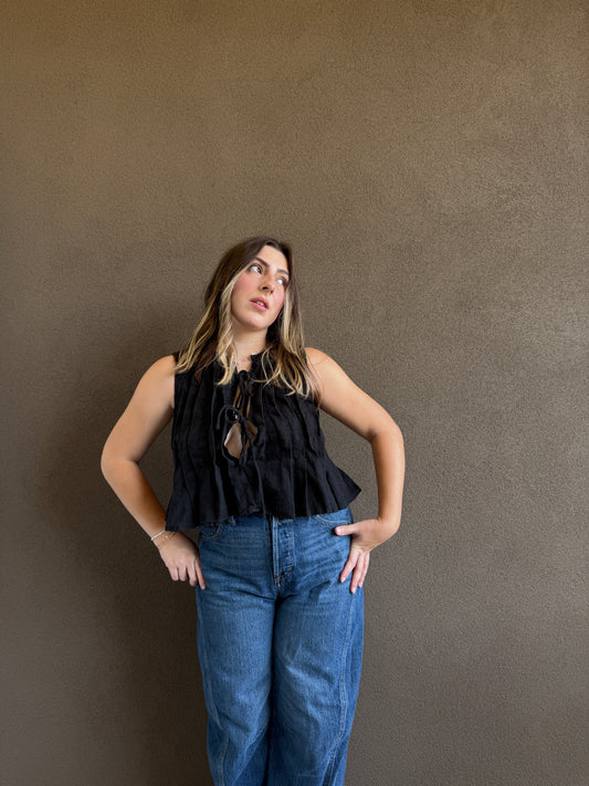 Black Linen Tie Top (6)
