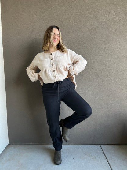 Vintage Black Linen Easy Pants (PS)