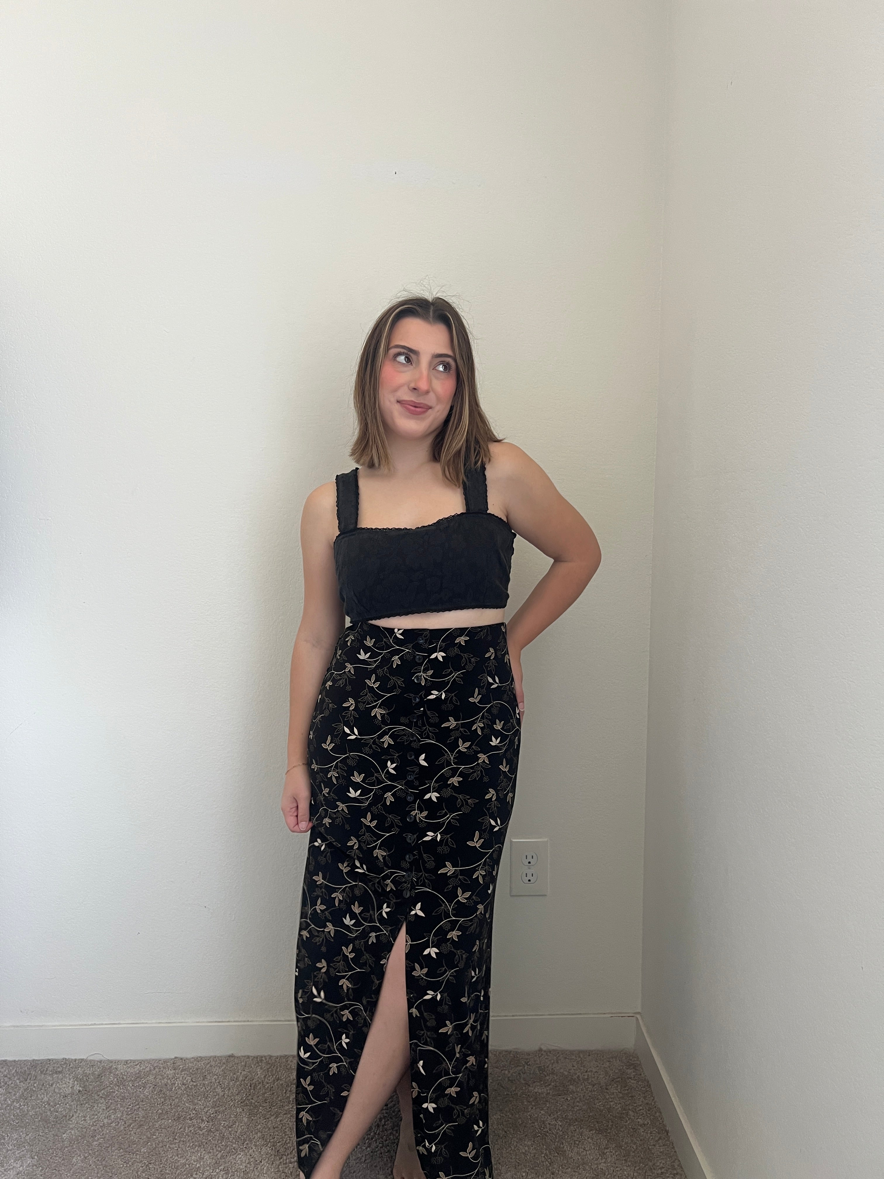 Black Floral Maxi Skirt (S)