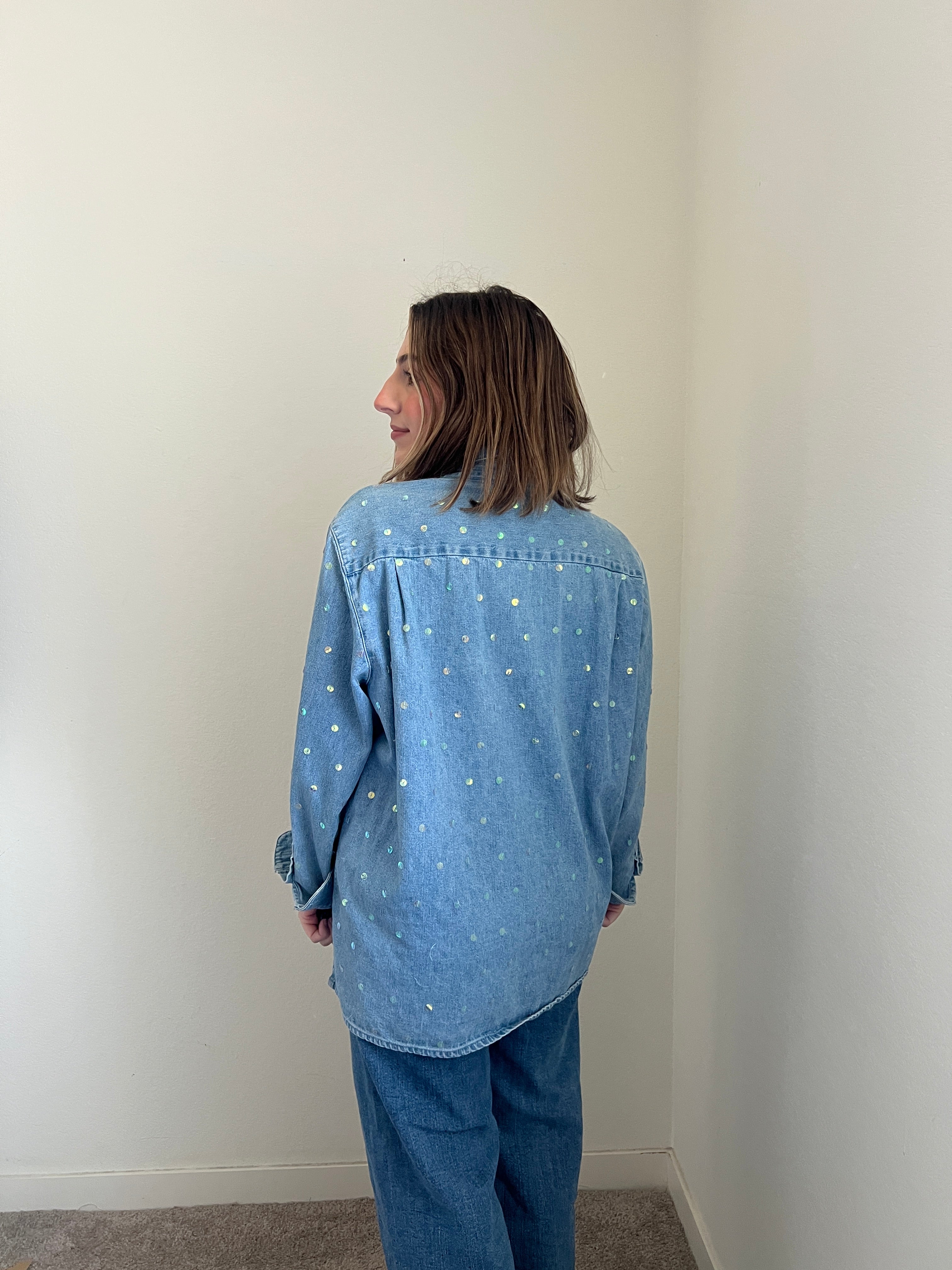 Vintage Sequin Denim Shacket (1X)