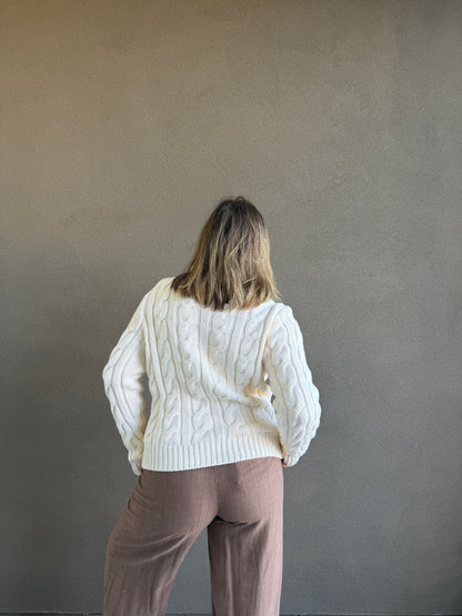 RL Cream Cableknit Turtleneck (L)